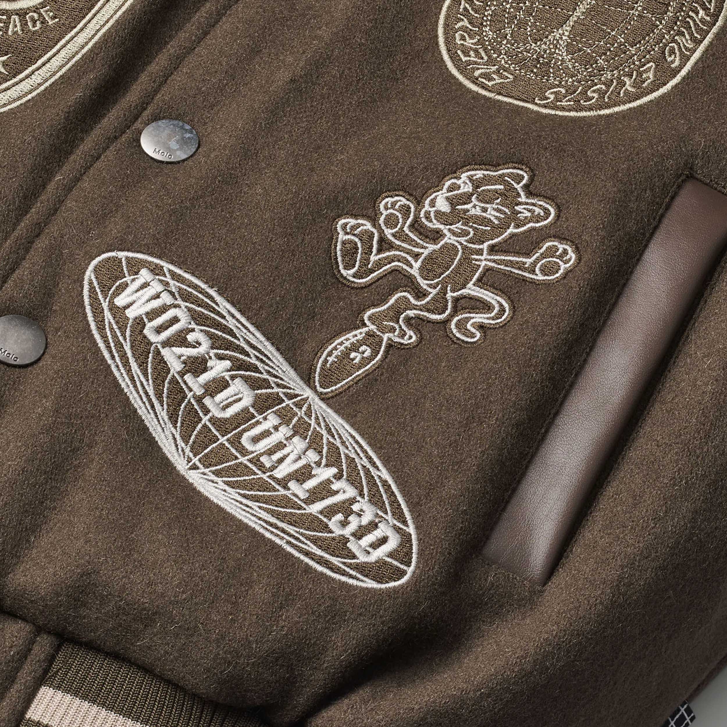 Brown Leather Faux Jacket with Patches for Kids by MOLO