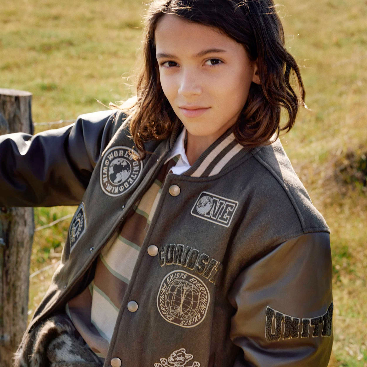 Brown Leather Faux Jacket with Patches for Kids by MOLO