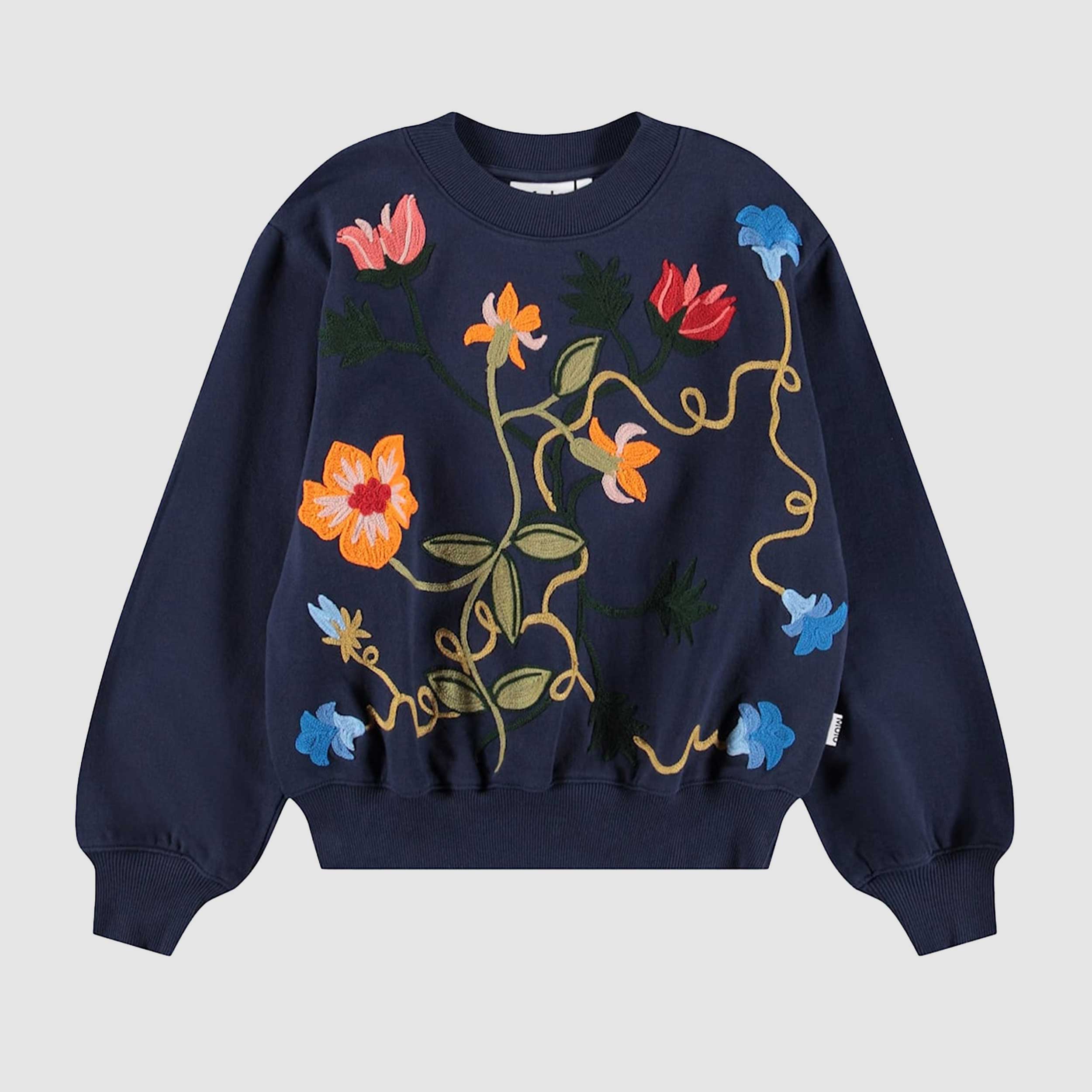 Blue Floral Embroidery Sweatshirt for Girl by MOLO