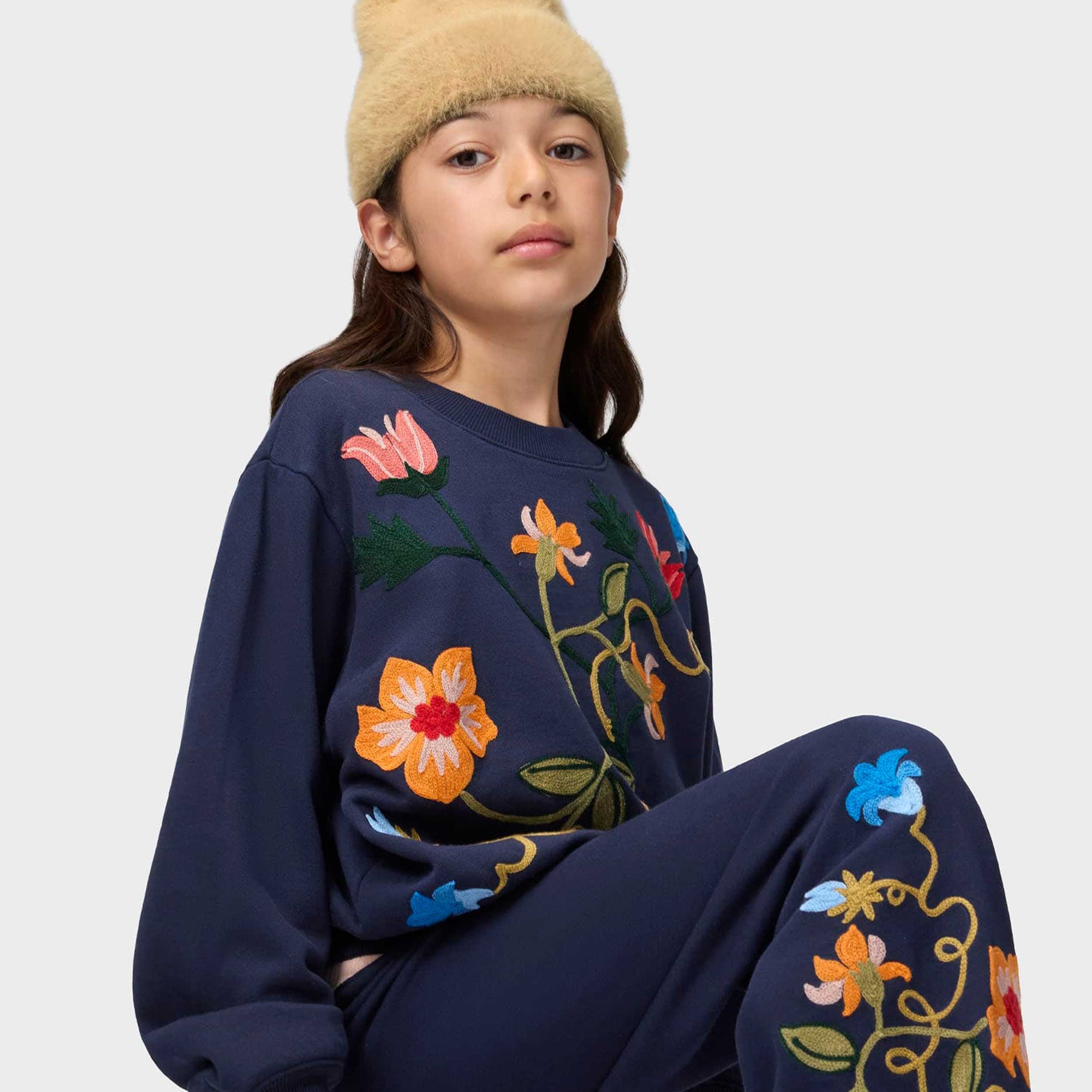 Blue Floral Embroidery Sweatshirt for Girl by MOLO