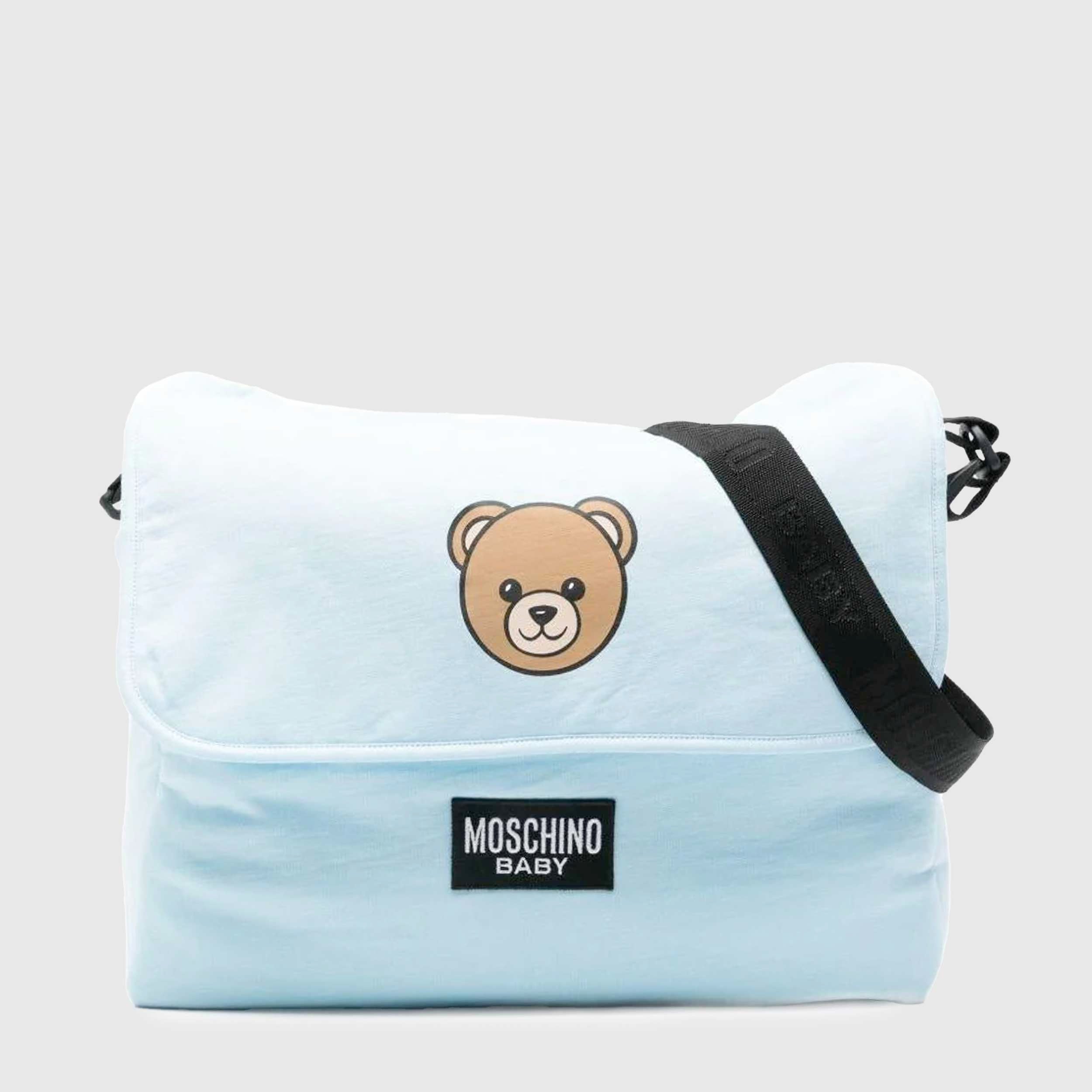 Borsa Mamma Azzurra con Stampa Teddy Firmata MOSCHINO