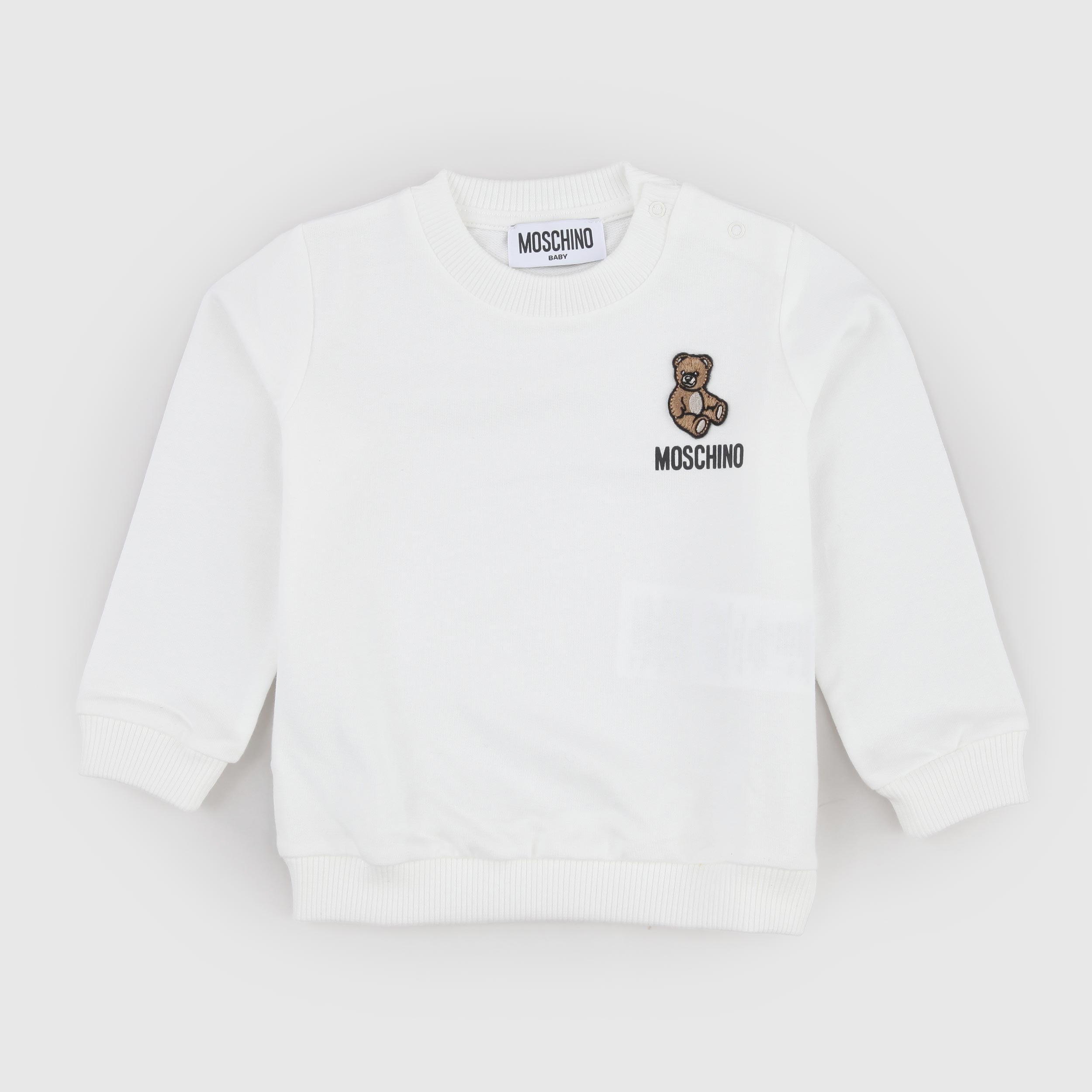 Felpa Bianca con Automatici Firmata MOSCHINO