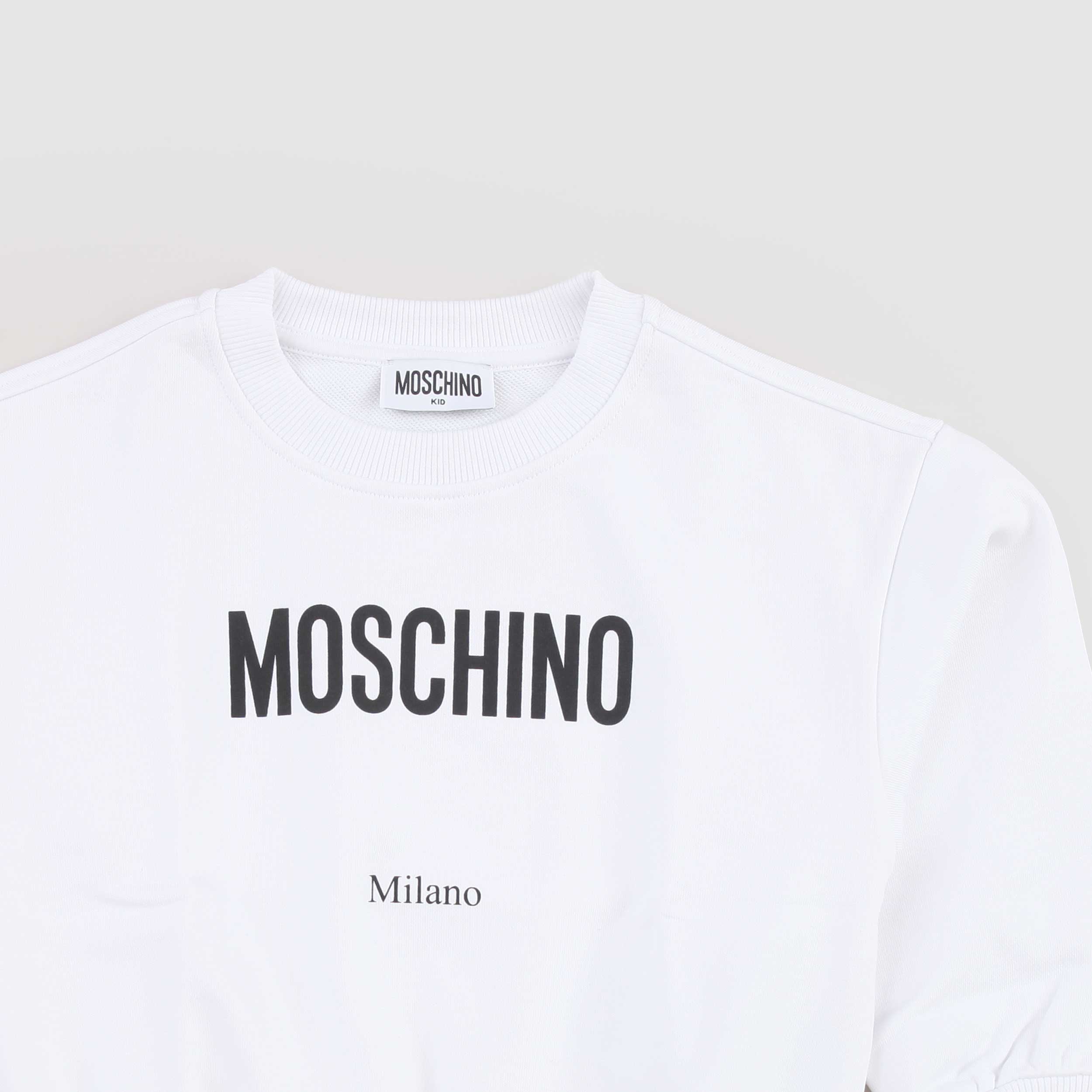 White Sweatshirt with Iconic MOSCHINO Signature Print