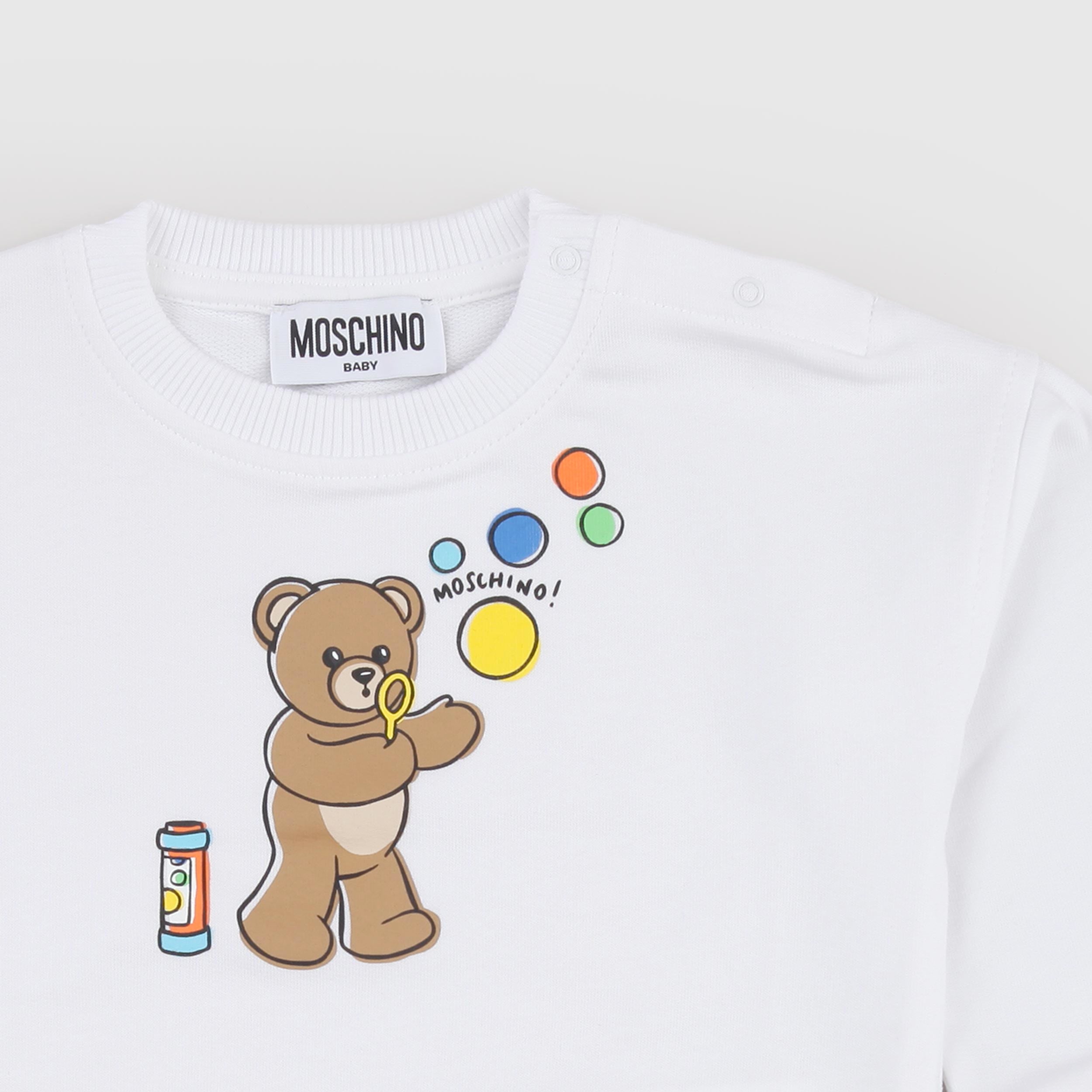 MOSCHINO White Ribbed Crewneck Sweatshirt