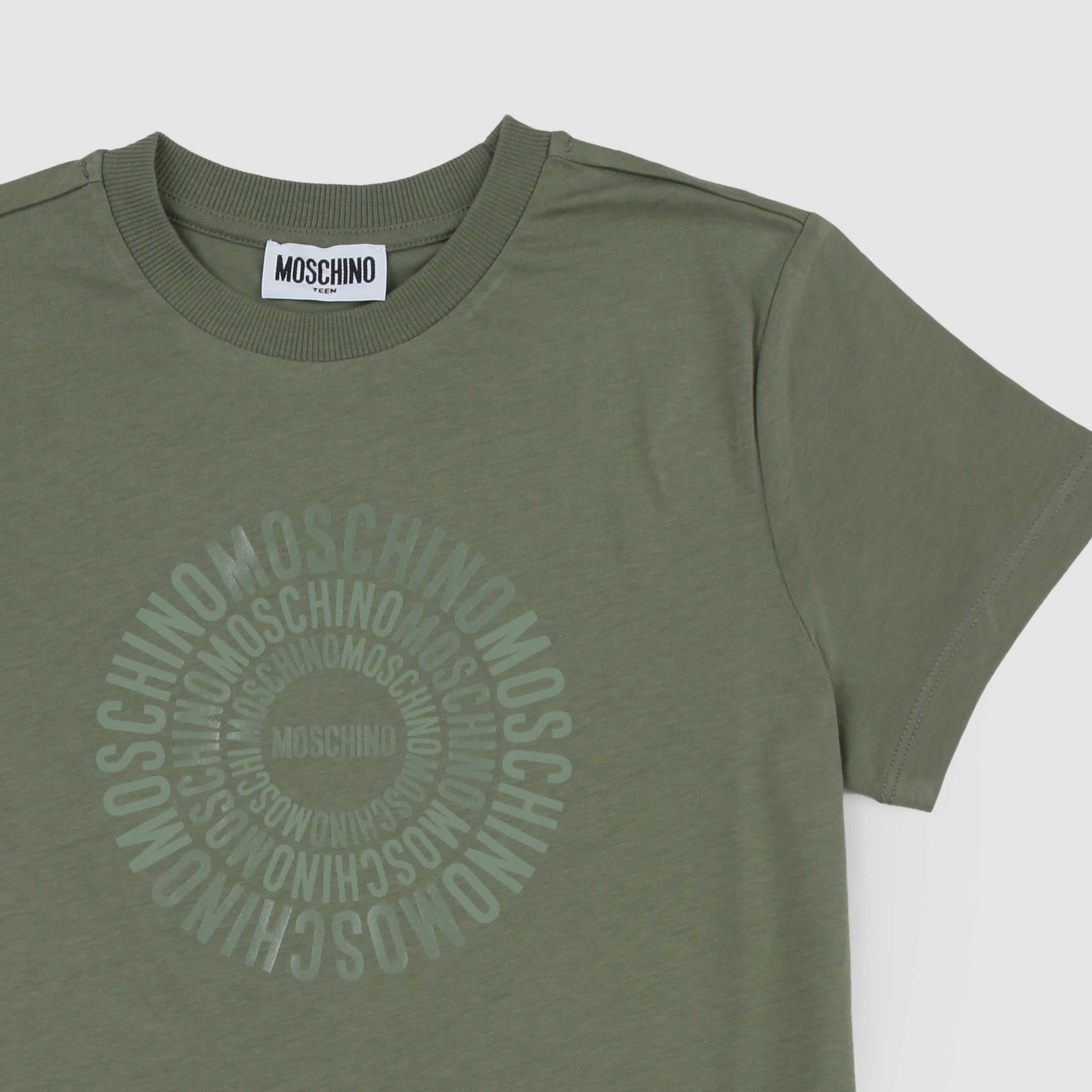 T-shirt Verde con Stampa Iconica Firmata MOSCHINO