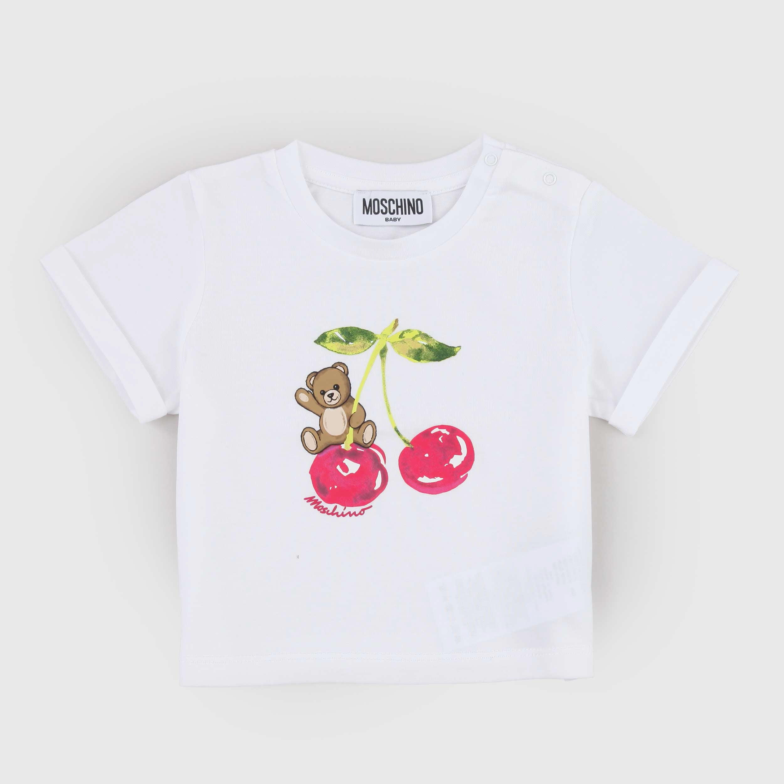 T-shirt Bianca Girocollo con Stampa Firmata MOSCHINO