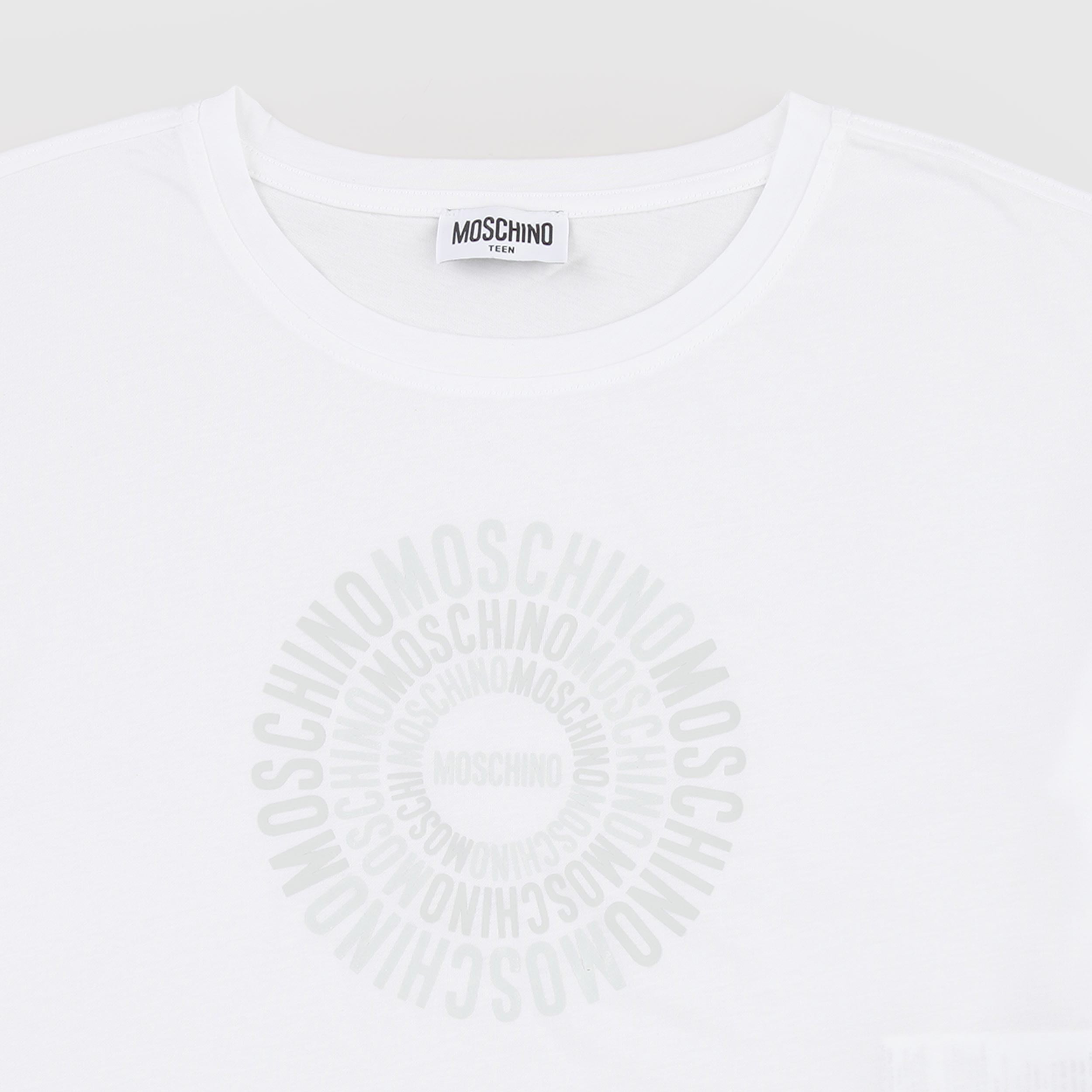 T-shirt Bianca con Logo Glitterato Firmata MOSCHINO