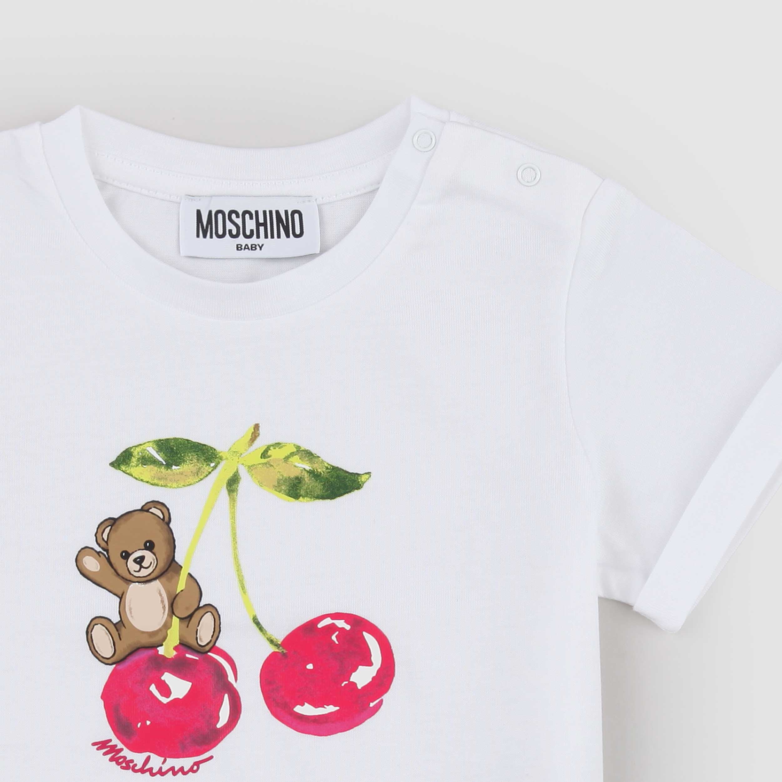 T-shirt Bianca Girocollo con Stampa Firmata MOSCHINO