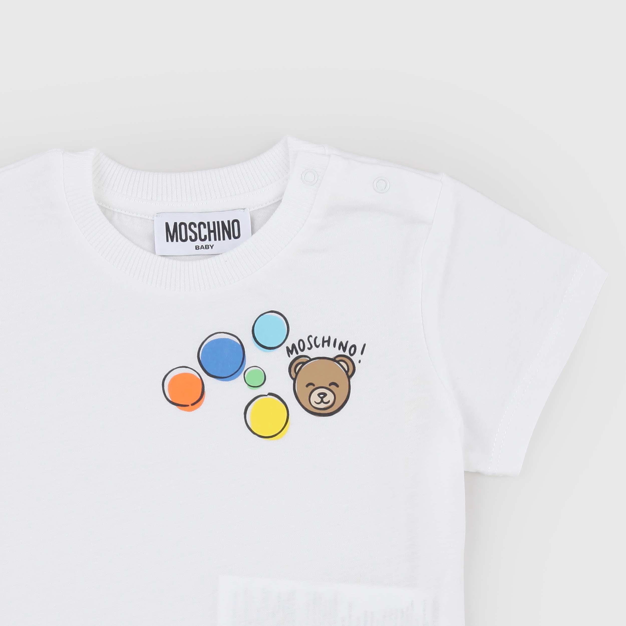 White T-shirt with colorful print by MOSCHINO