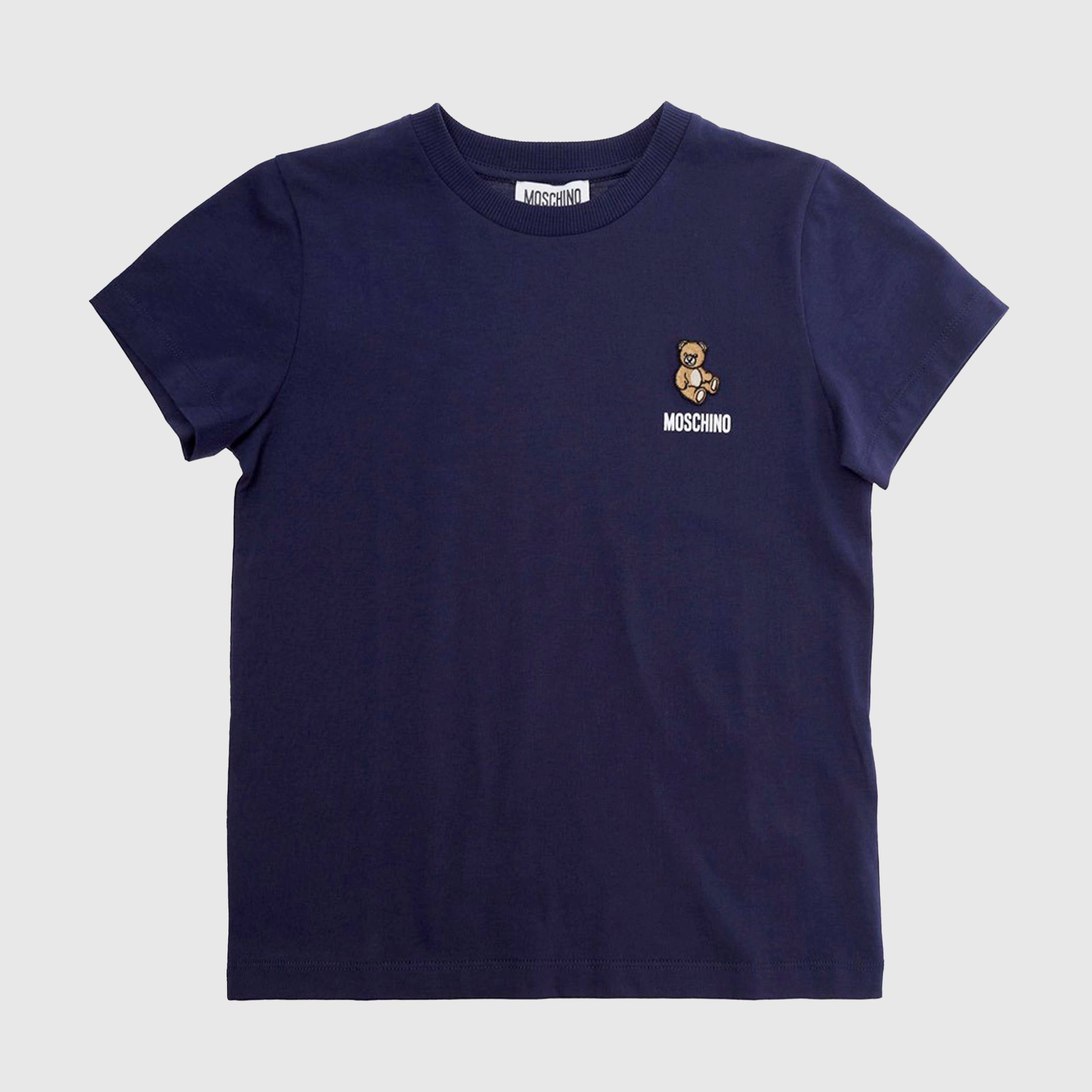 T-shirt Blu con Targhetta sul Lato Firmata MOSCHINO