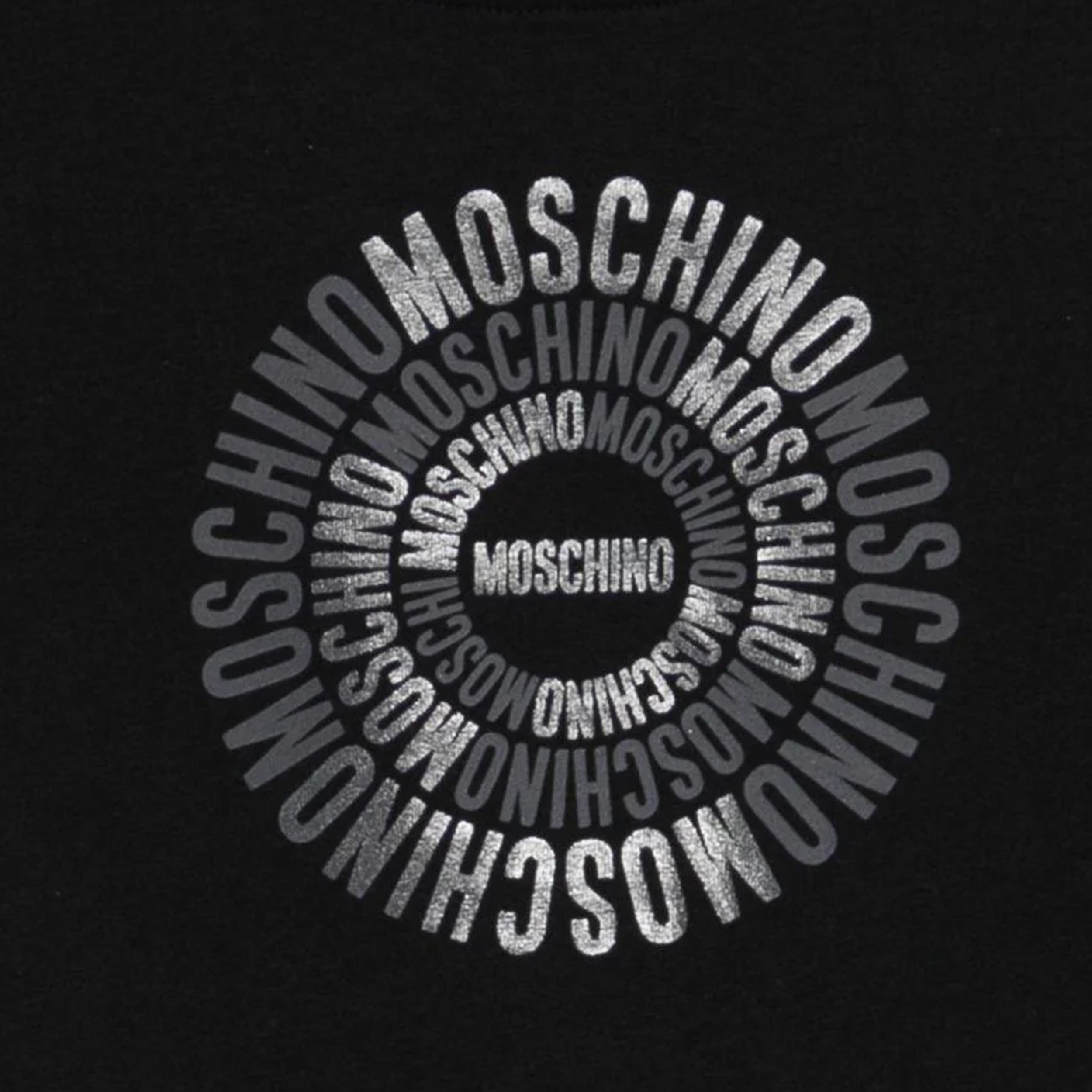 T-shirt Nera con Stampa Glitterata Firmata MOSCHINO
