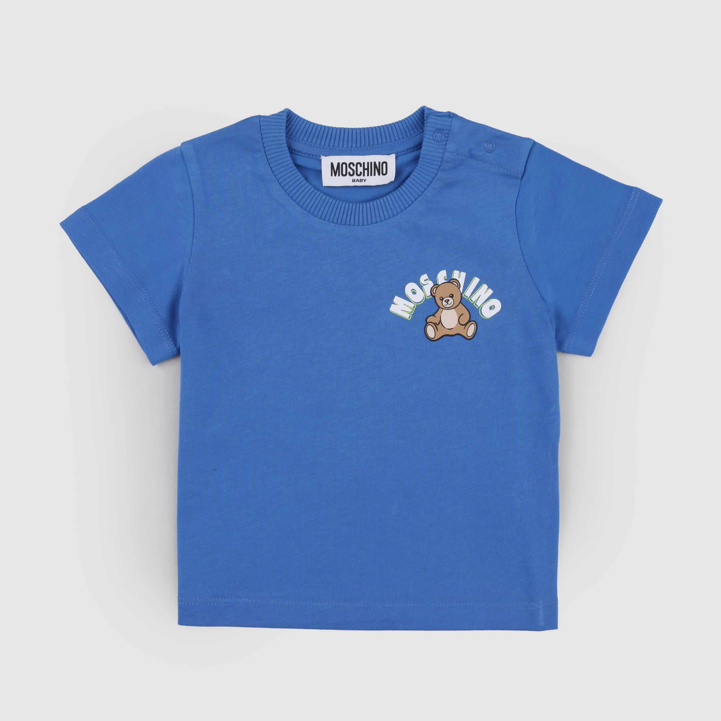 T-shirt Azzurra con Teddy Iconico Firmata MOSCHINO