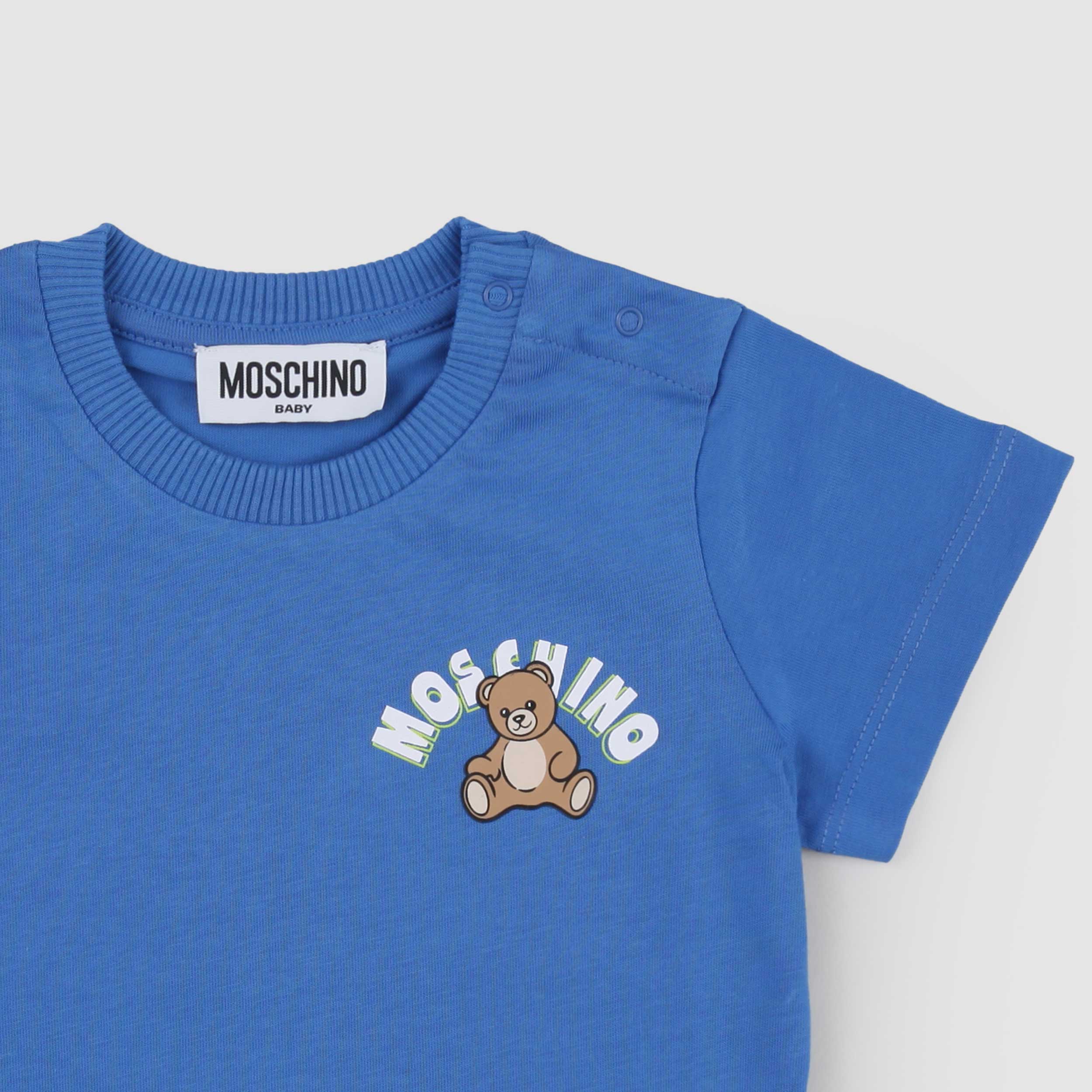 T-shirt Azzurra con Teddy Iconico Firmata MOSCHINO