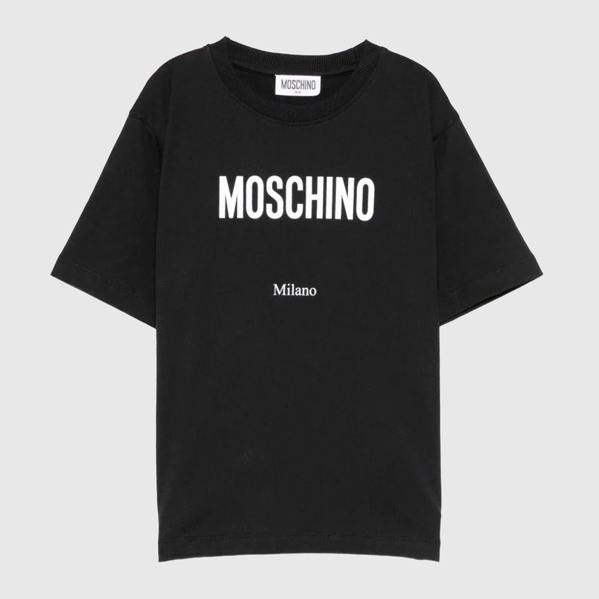 T-shirt Nera con Stampa in Contrasto Firmata MOSCHINO