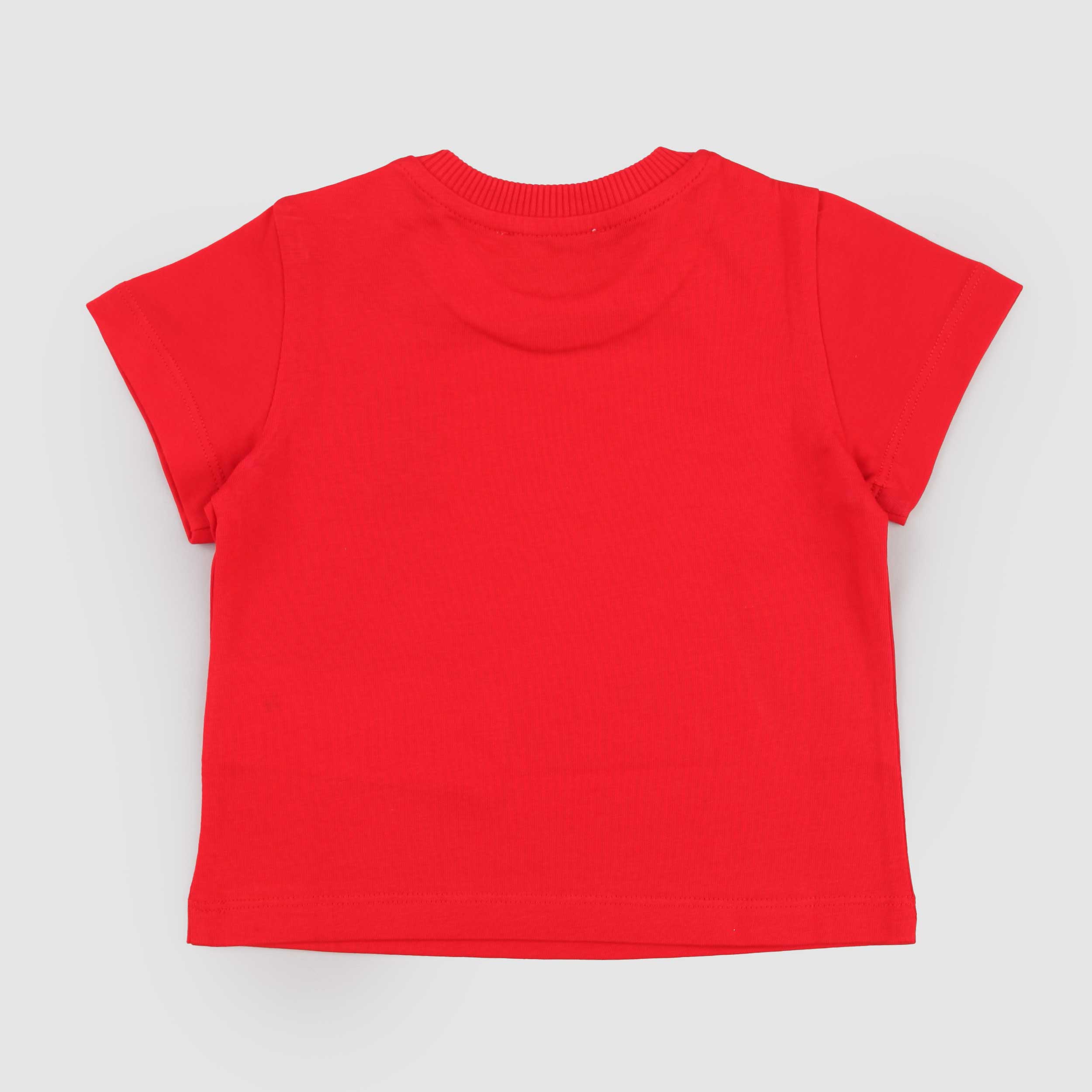 T-shirt Rossa con Bottoni sulle Spalle Firmata MOSCHINO