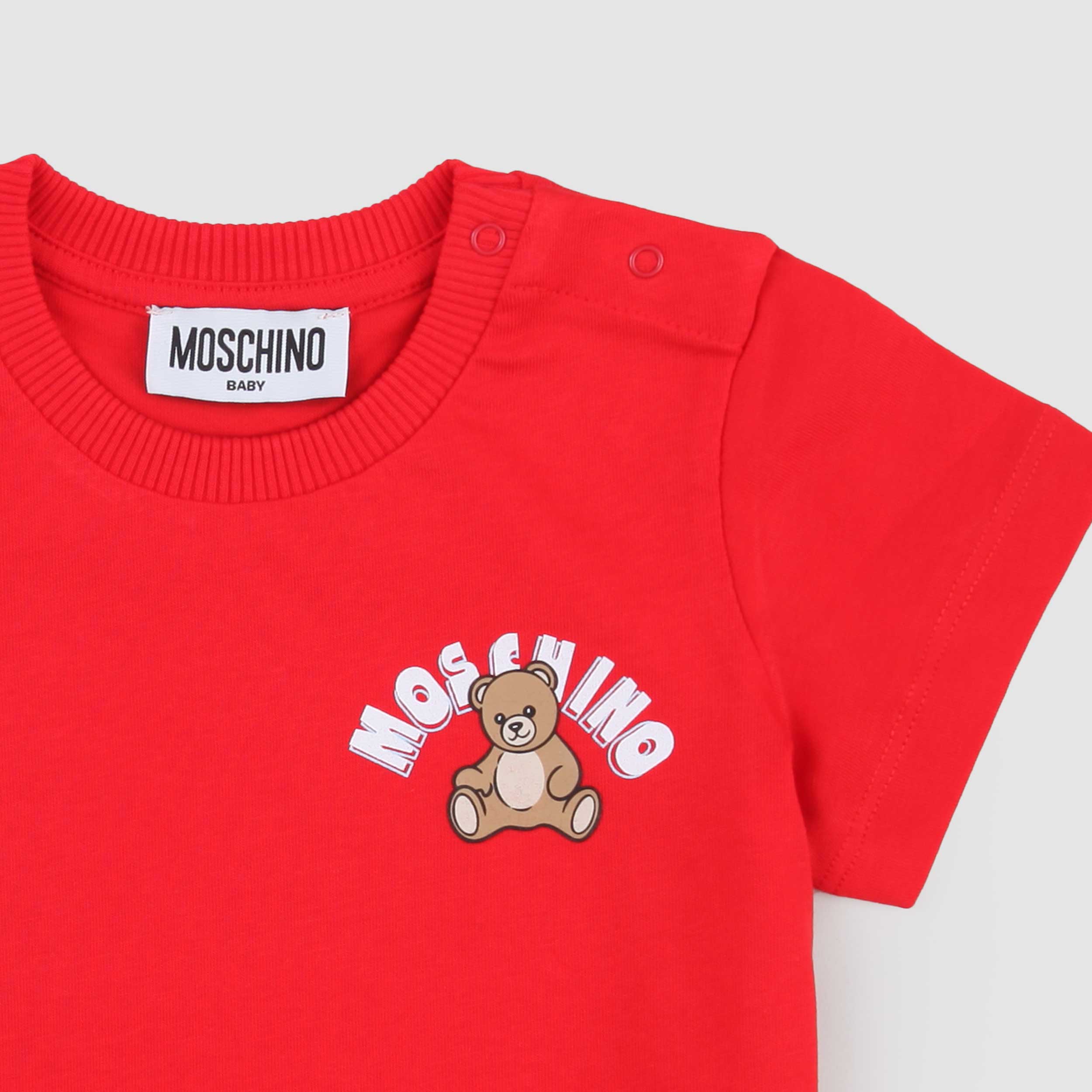 T-shirt Rossa con Bottoni sulle Spalle Firmata MOSCHINO