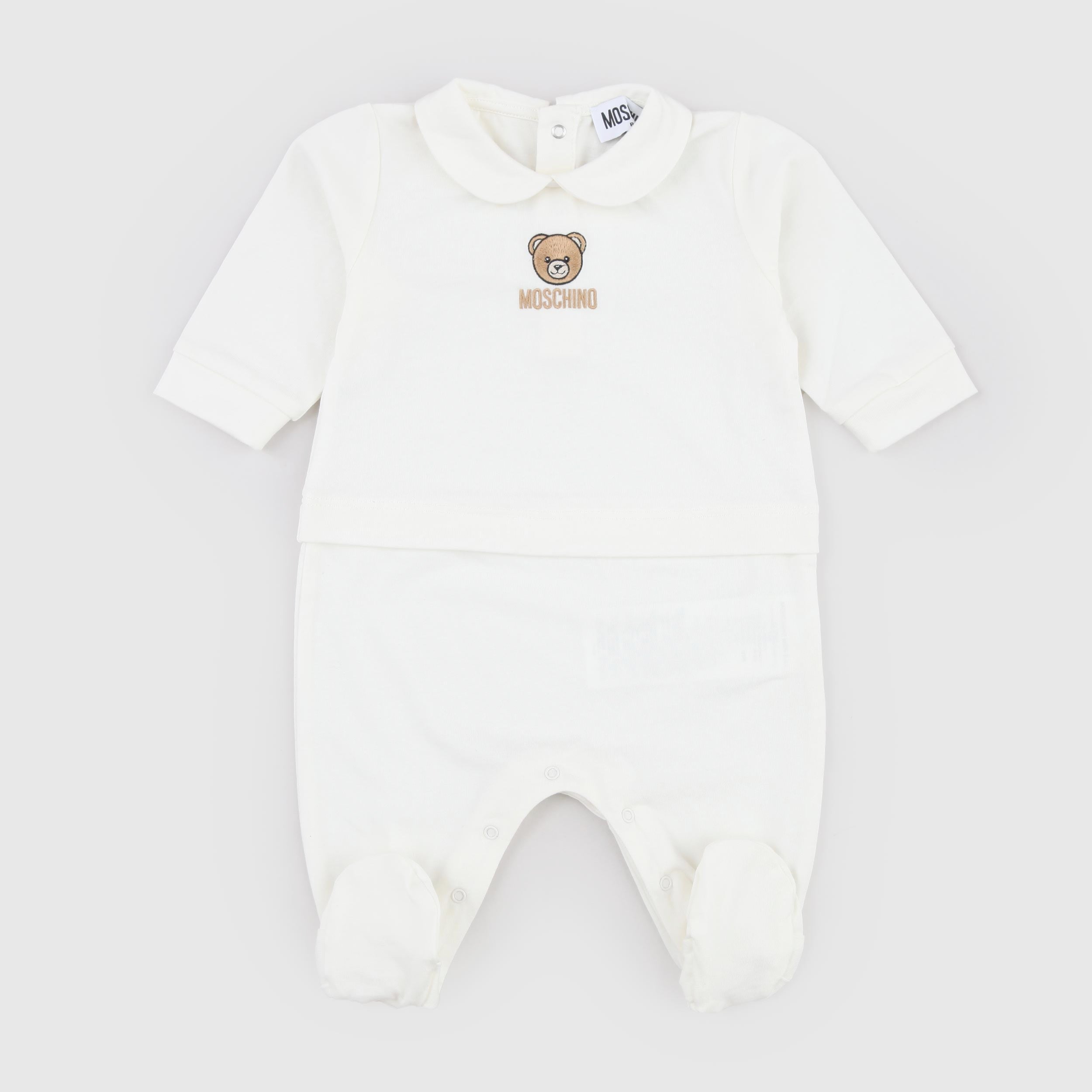 Tutina Bianca Stemma Iconico a Contrasto Firmata MOSCHINO