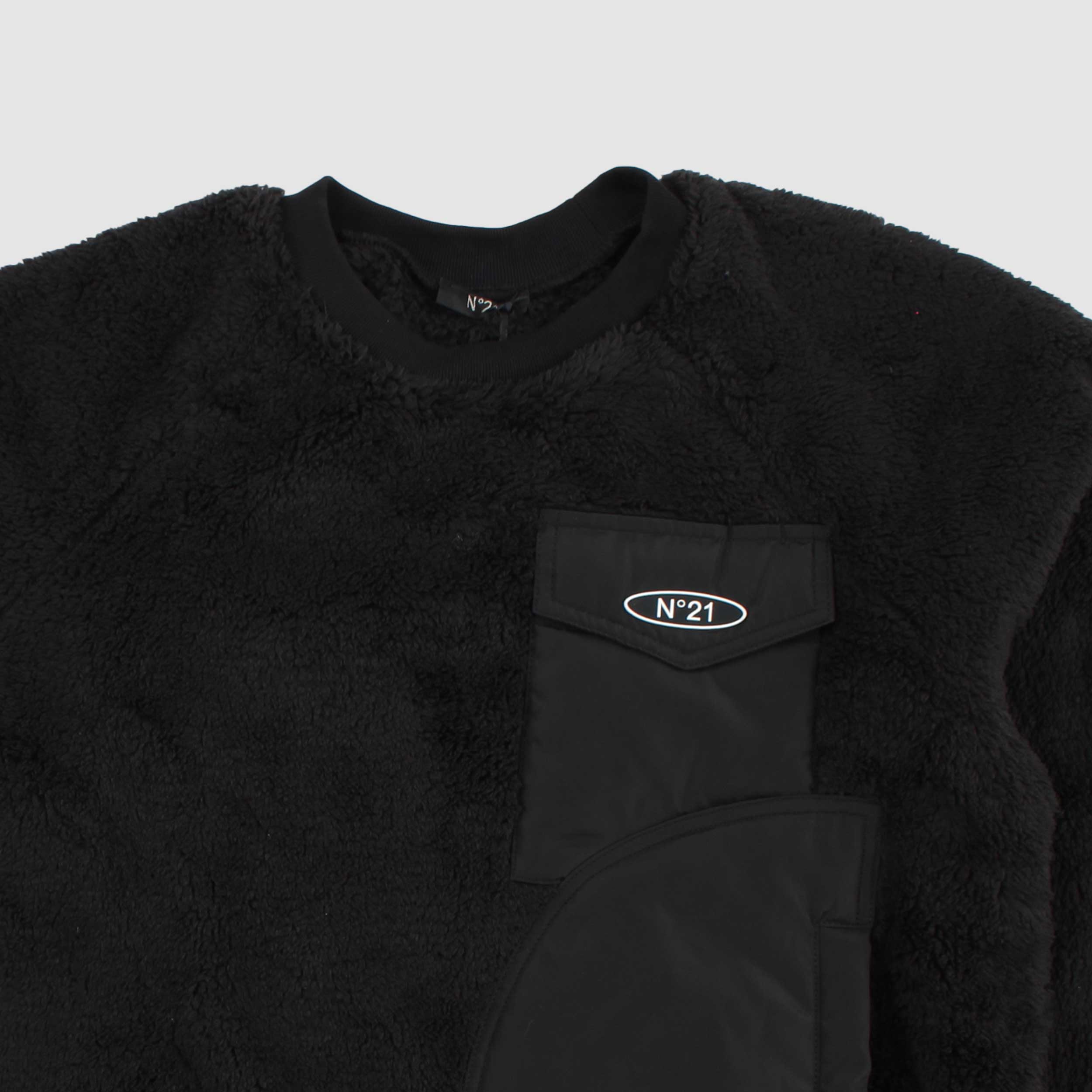 Black Sweatshirt in Fleece and Waterproof Fabric for Boys by N°21