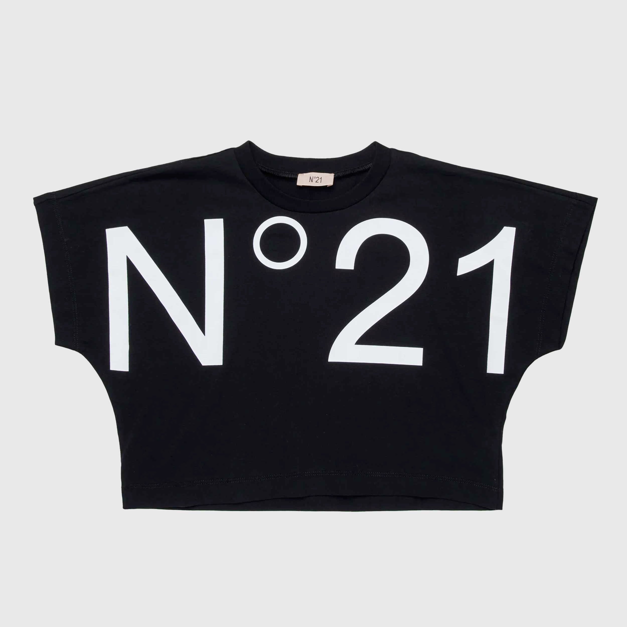 T-shirt Cropped Nera Con Logo Firmata N.21