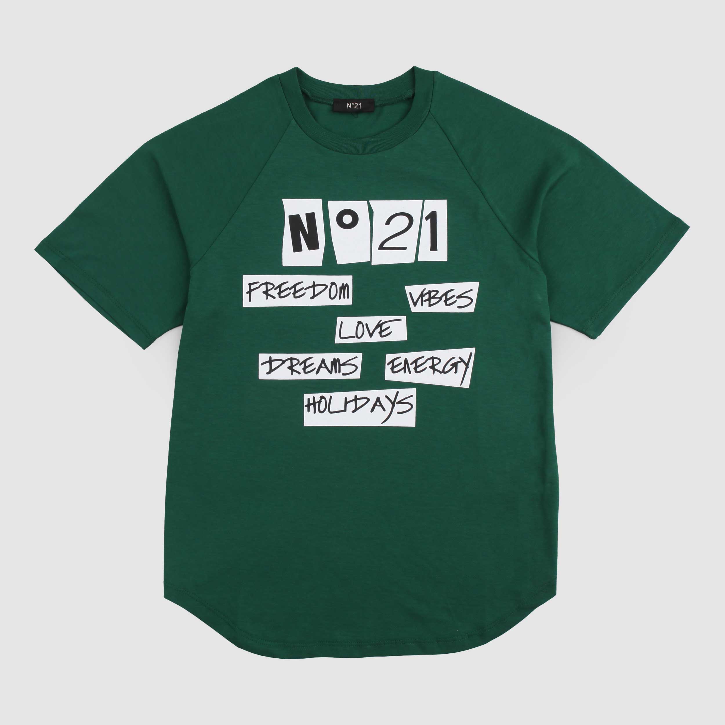 T-shirt Verde Con Stampa In Contrasto Firmata N.21