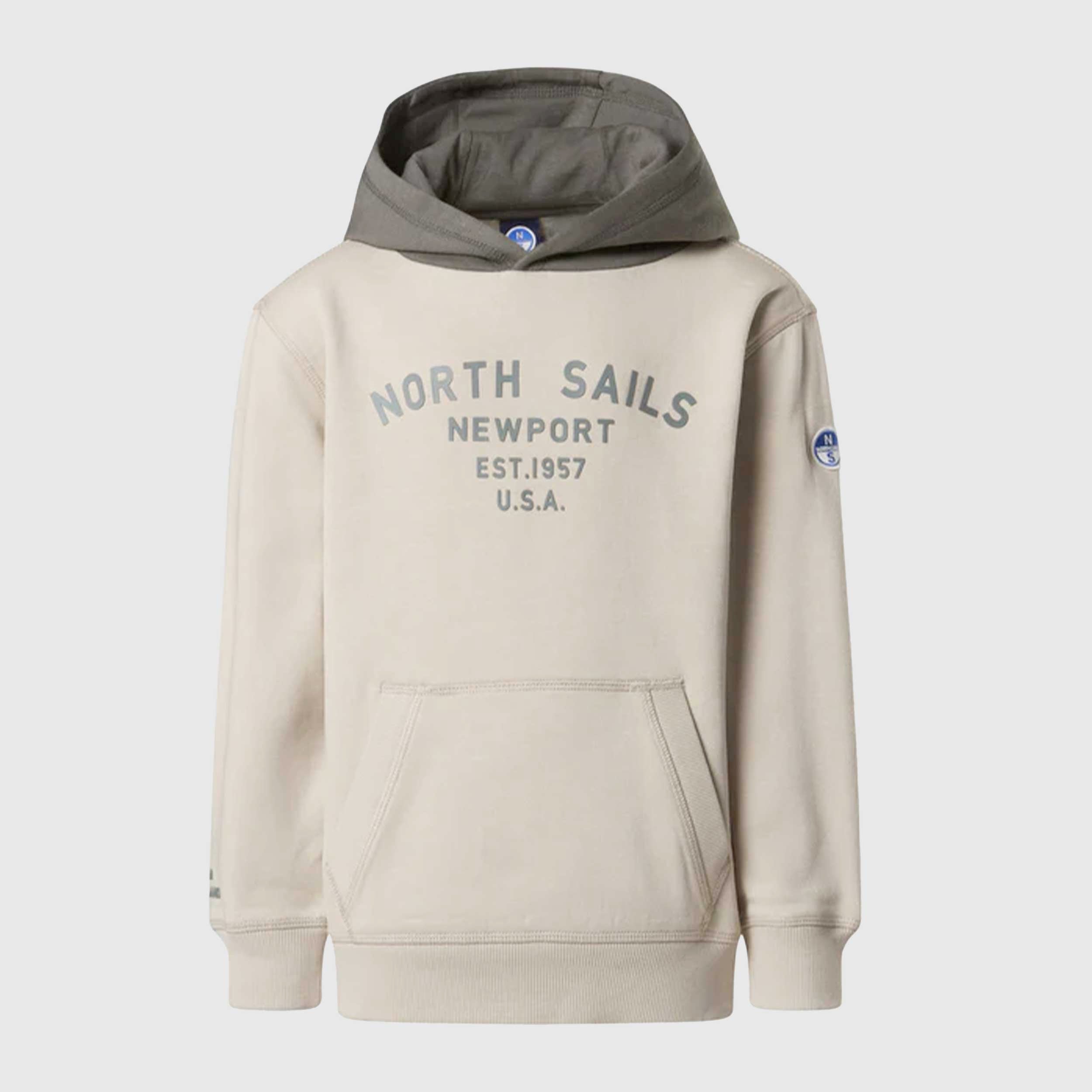 Felpa Hoodie Beige E Stampa Newport Firmata NORTH SAILS