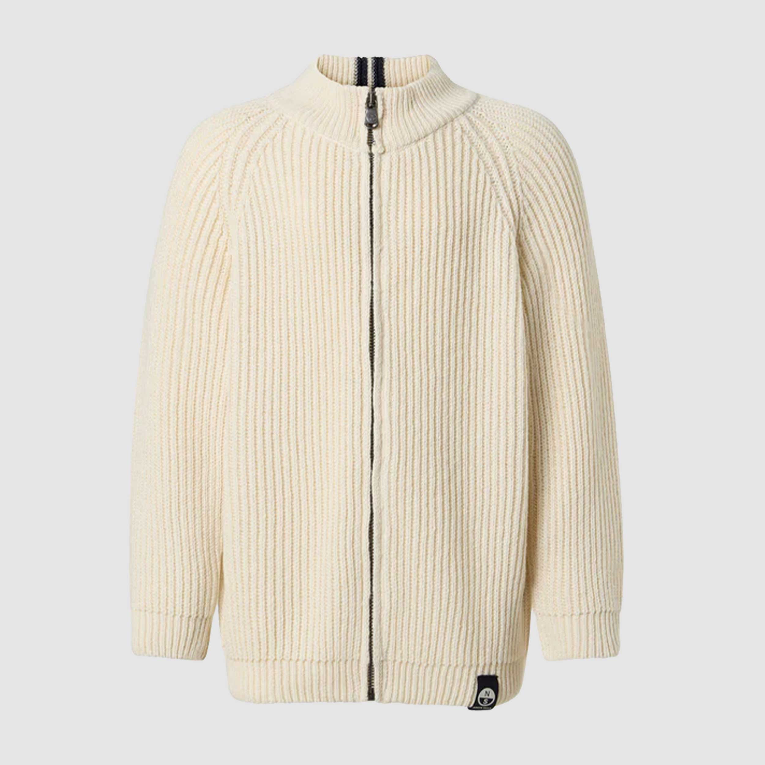 Cardigan Beige A Coste Con Zip Firmato NORTH SAILS
