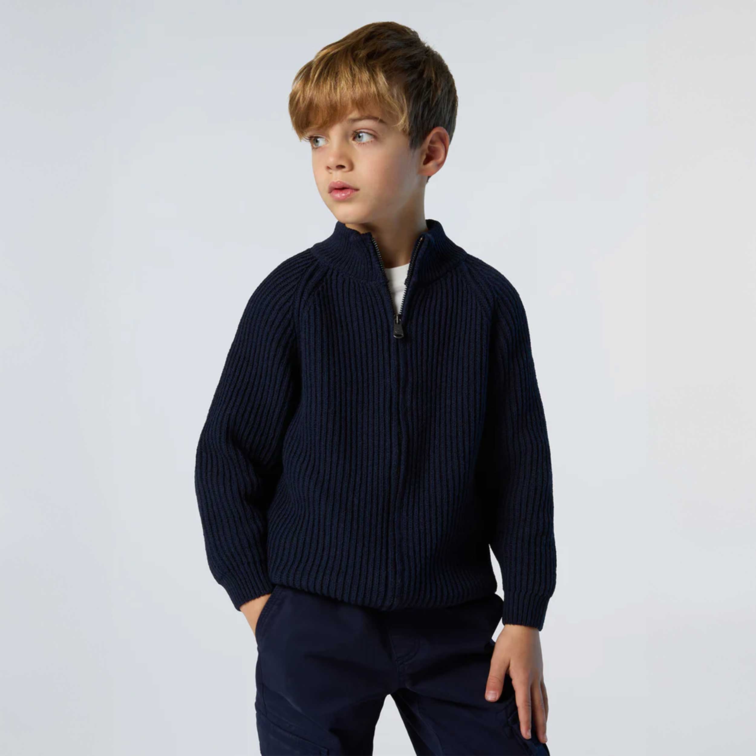 Cardigan Blu A Coste Con Zip Firmato NORTH SAILS