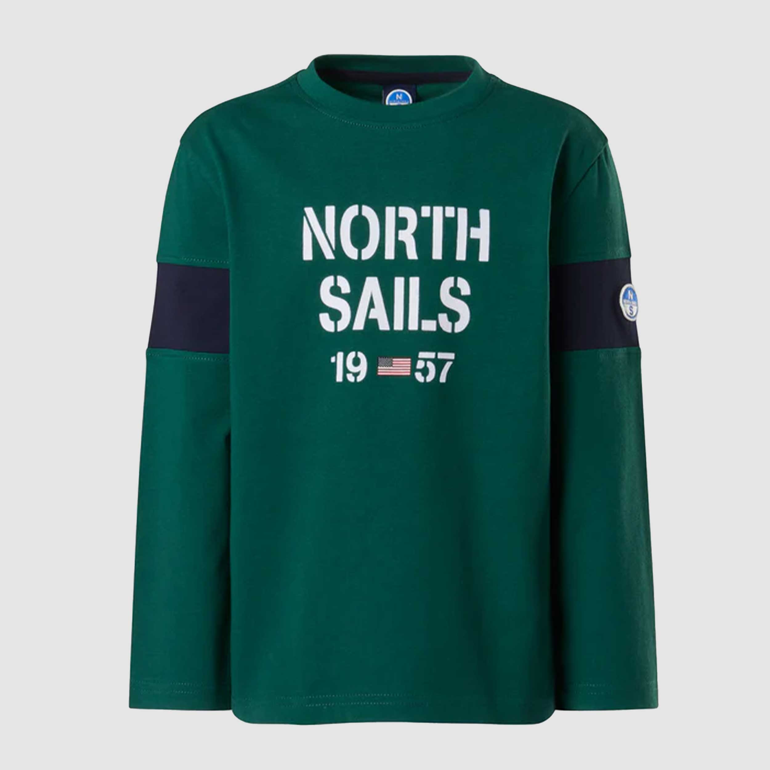 Green T-shirt with bands on the sleeves by NORTH SAILS