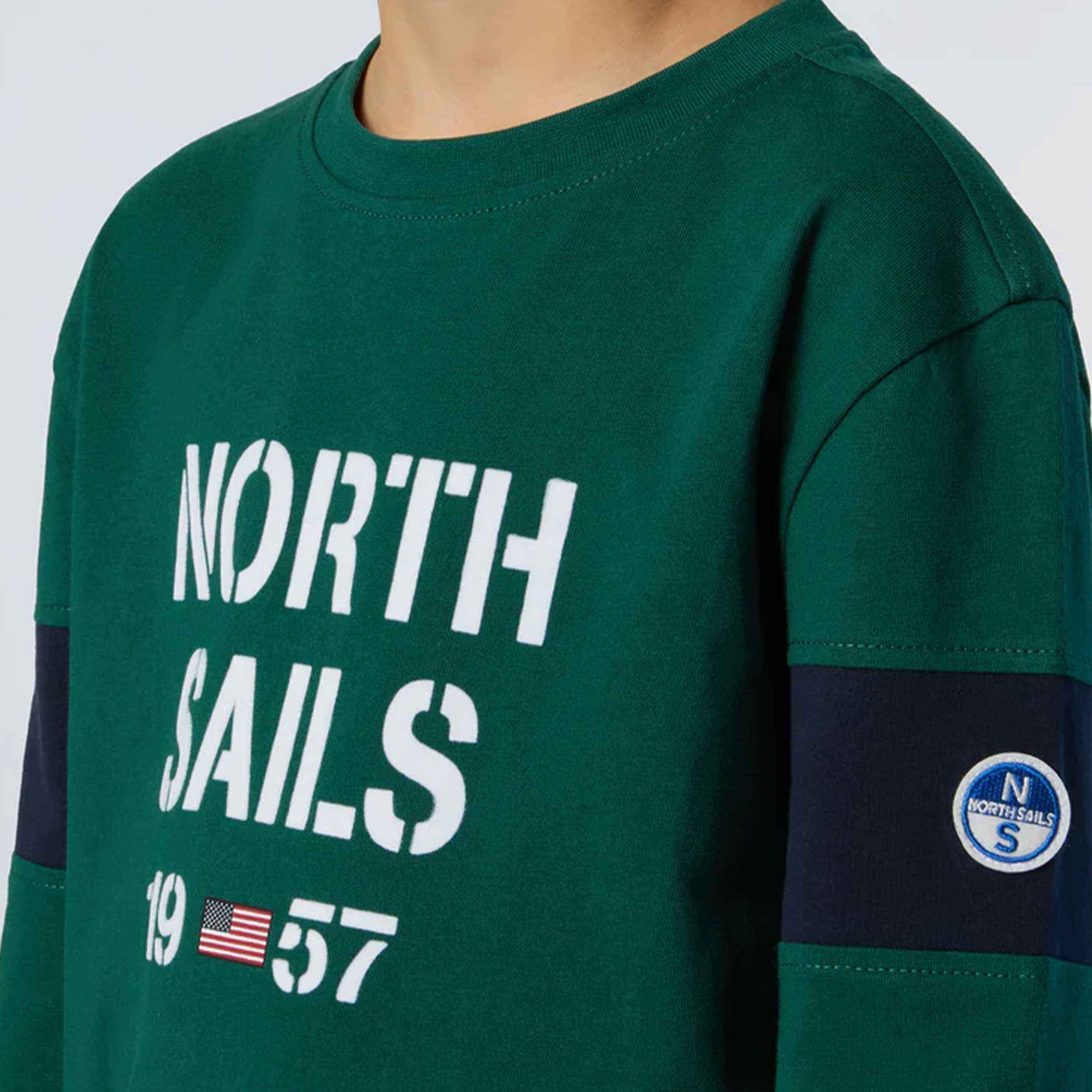Green T-shirt with bands on the sleeves by NORTH SAILS