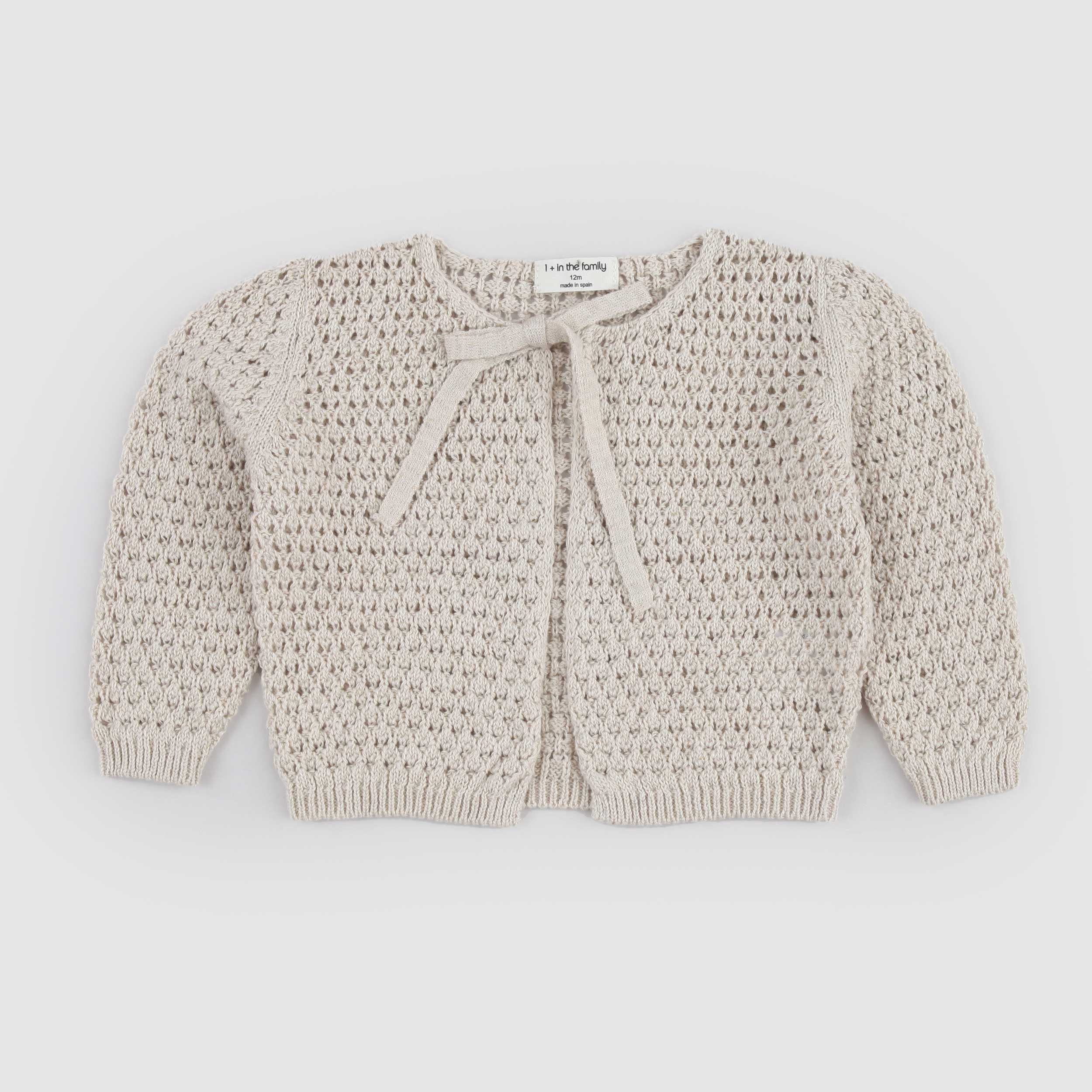 Cardigan Beige con Fiocco Firmato ONE MORE IN THE FAMILY