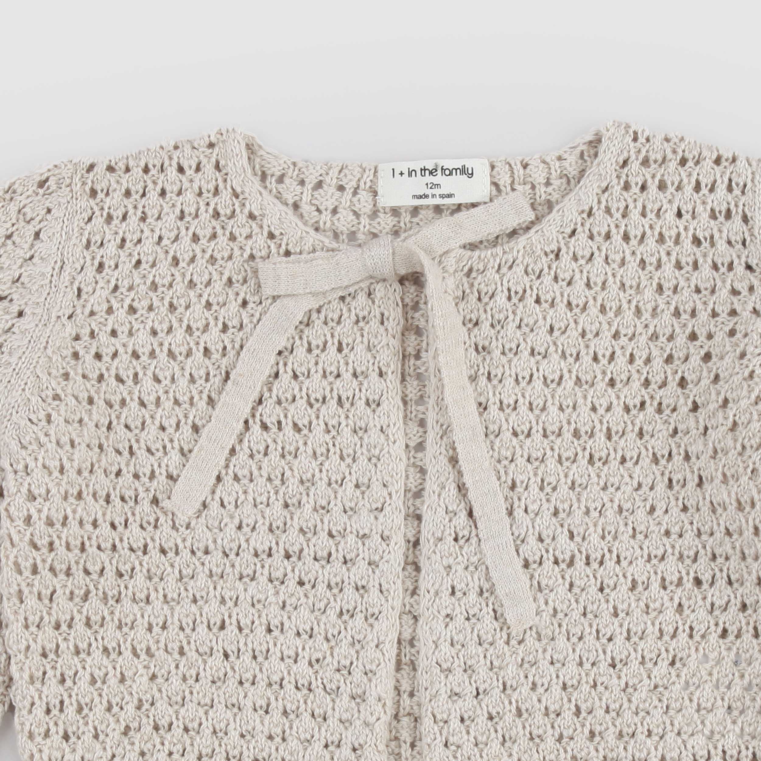 Cardigan Beige con Fiocco Firmato ONE MORE IN THE FAMILY