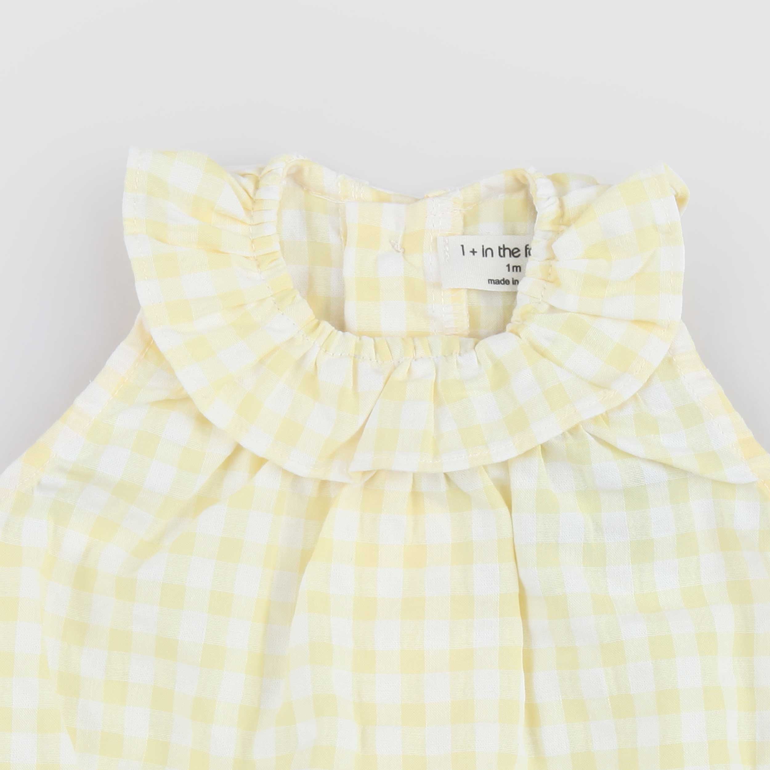 Yellow Check Romper by ONE MORE IN THE FAMILY