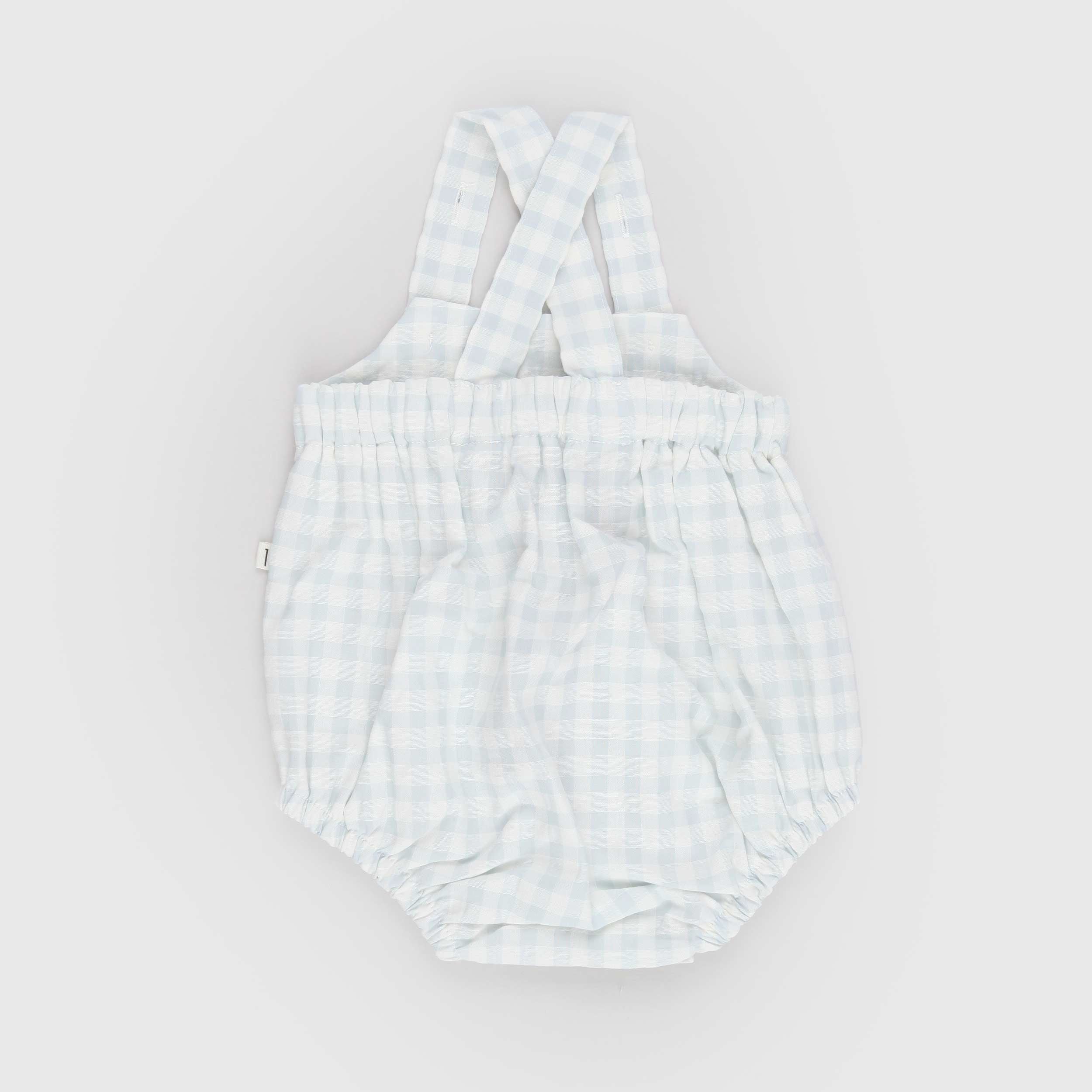 Light Blue Romper with Suspenders by ONE MORE IN THE FAMILY