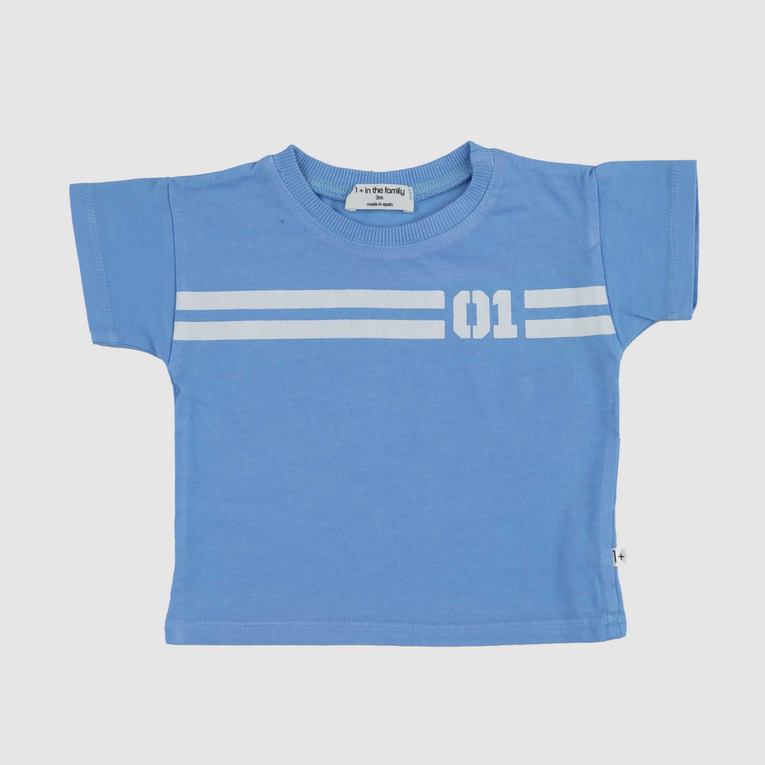 T-shirt Celeste con Stampa Bianca Firmata ONE MORE IN THE FAMILY