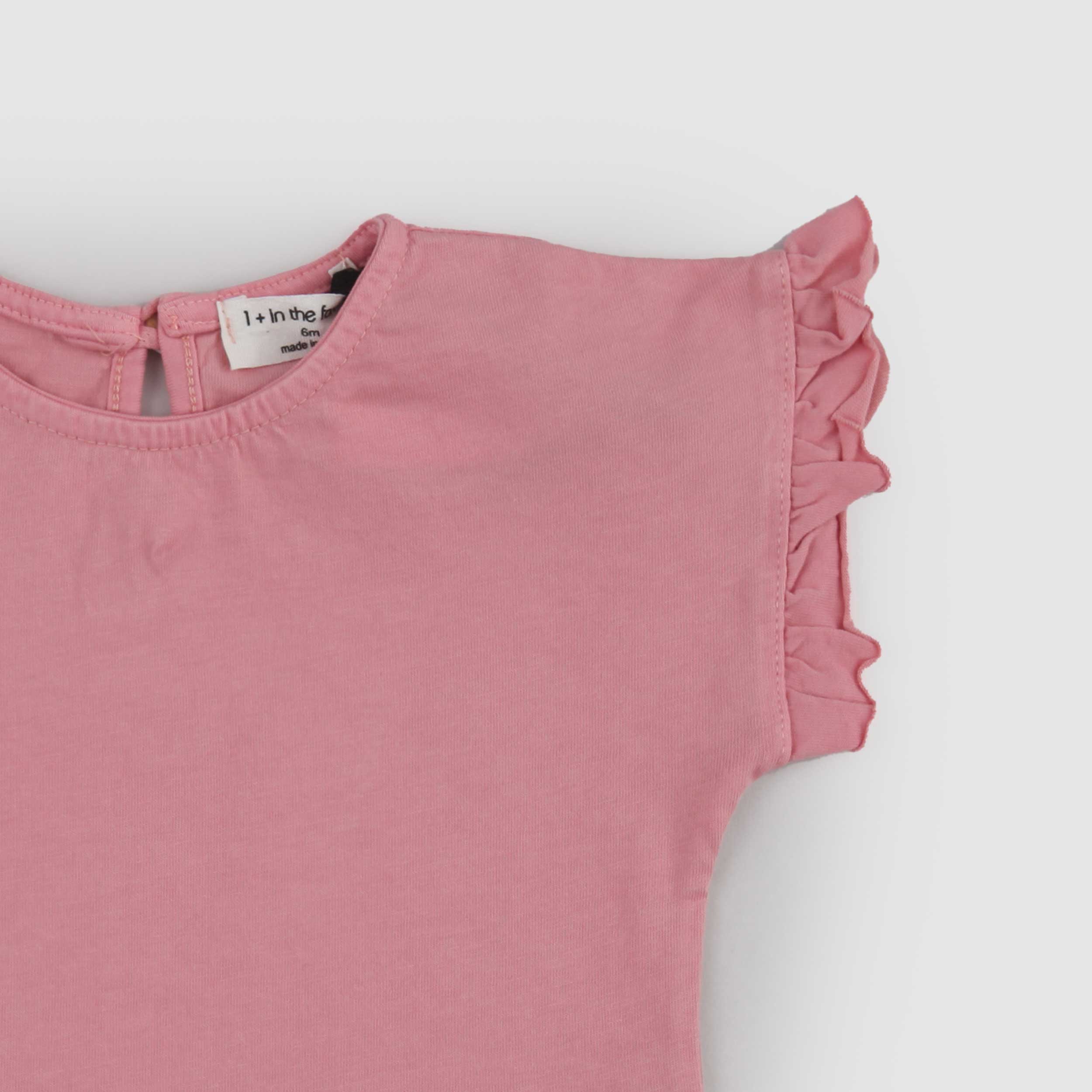 Coral T-shirt with Rouge Embellishment by ONE MORE IN THE FAMILY