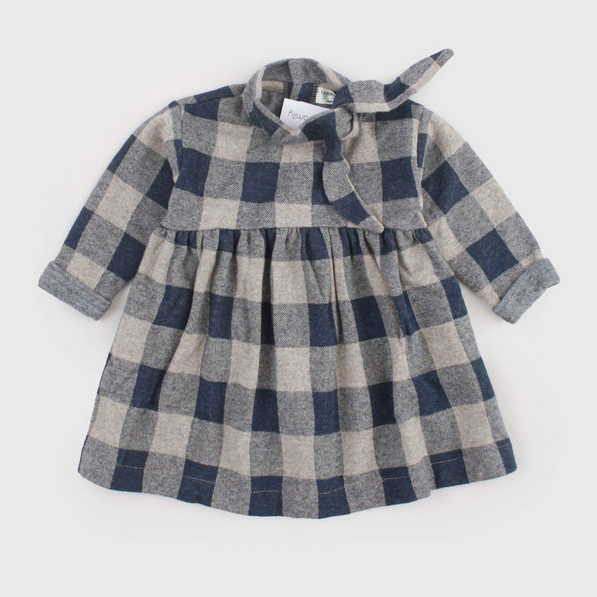 Beige and Blue Dress with Scarf for Newborn by ONE MORE IN THE FAMILY