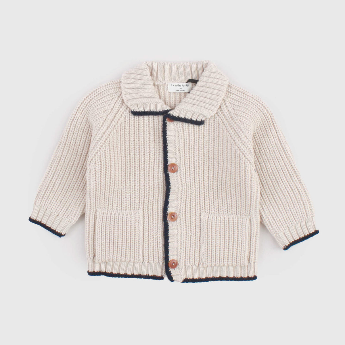 Beige Cardigan with Blue Edges for Newborn by ONE MORE IN THE FAMILY