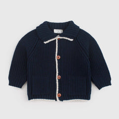 Cardigan Blu con Bordi Beige per Neonato by ONE MORE IN THE FAMILY