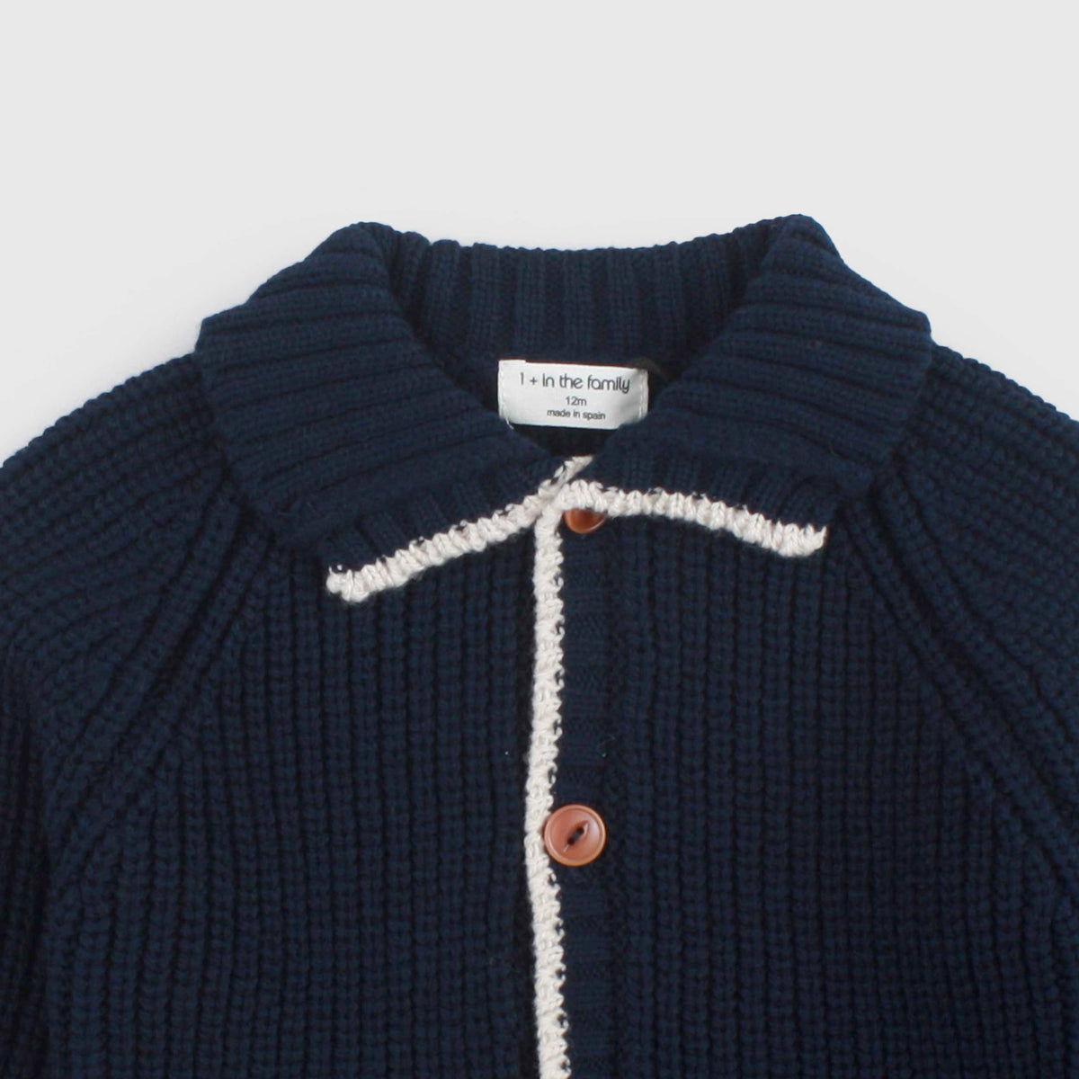 Blue Cardigan with Beige Edges for Newborn by ONE MORE IN THE FAMILY