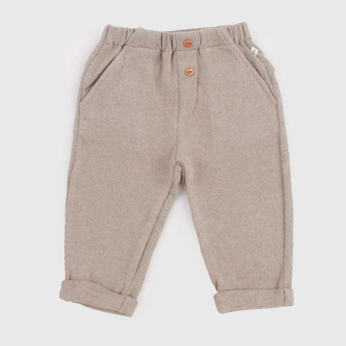 Beige Button-Up Trousers for Newborn by ONE MORE IN THE FAMILY