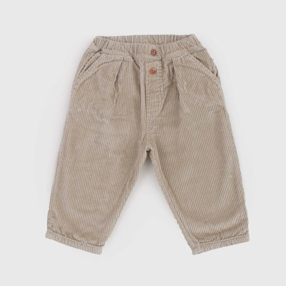 Beige Ribbed Velvet Trousers for Newborn by ONE MORE IN THE FAMILY
