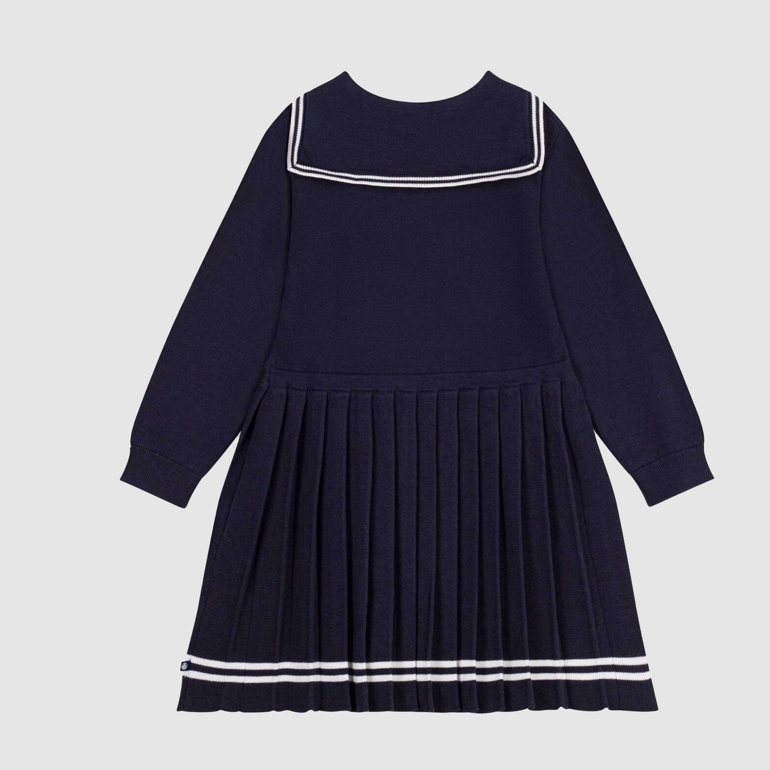 Abito Blu Stile Marinaio con Pieghe per Bambina by PETIT BATEAU