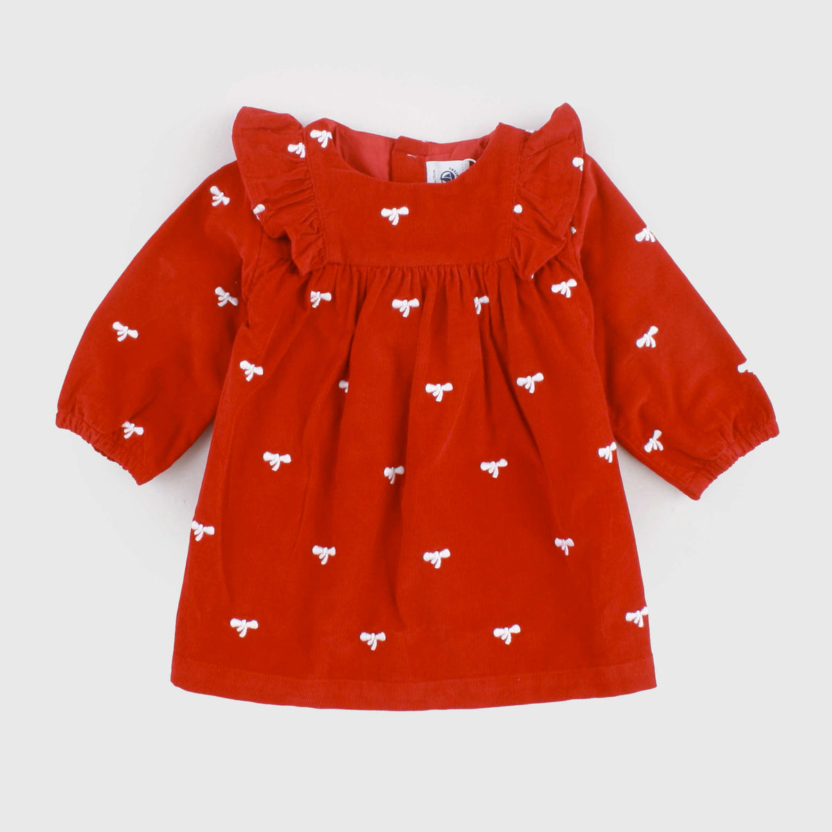 Red Ribbed Velvet Dress for Newborn by PETIT BATEAU