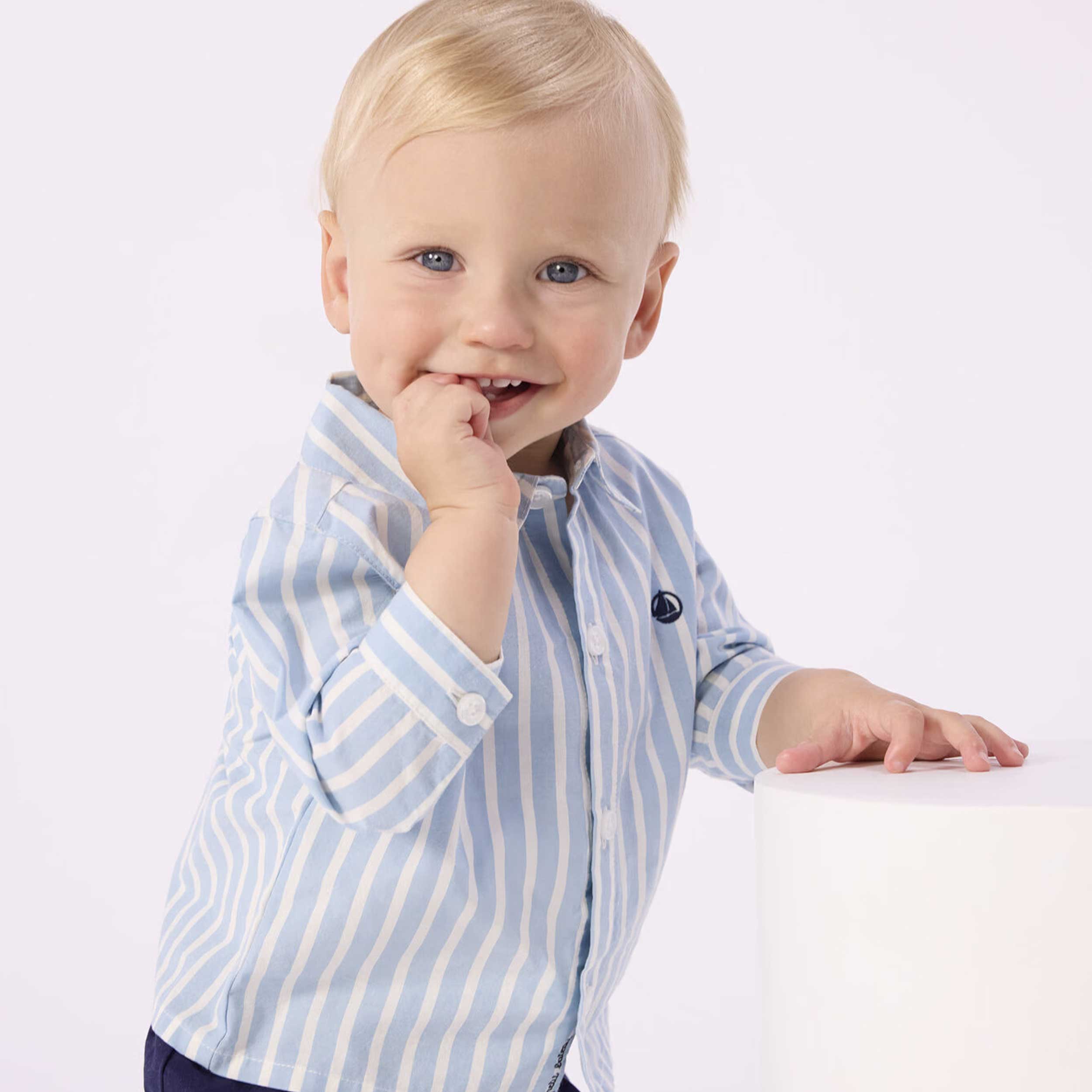 Camicia Azzurra a Righe Bianche Firmata PETIT BATEAU