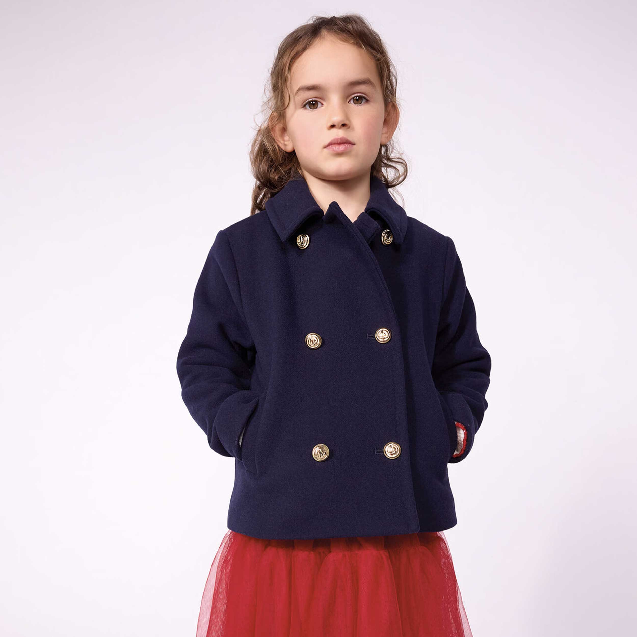Caban Blue Double-breasted Jacket for Girls by PETIT BATEAU