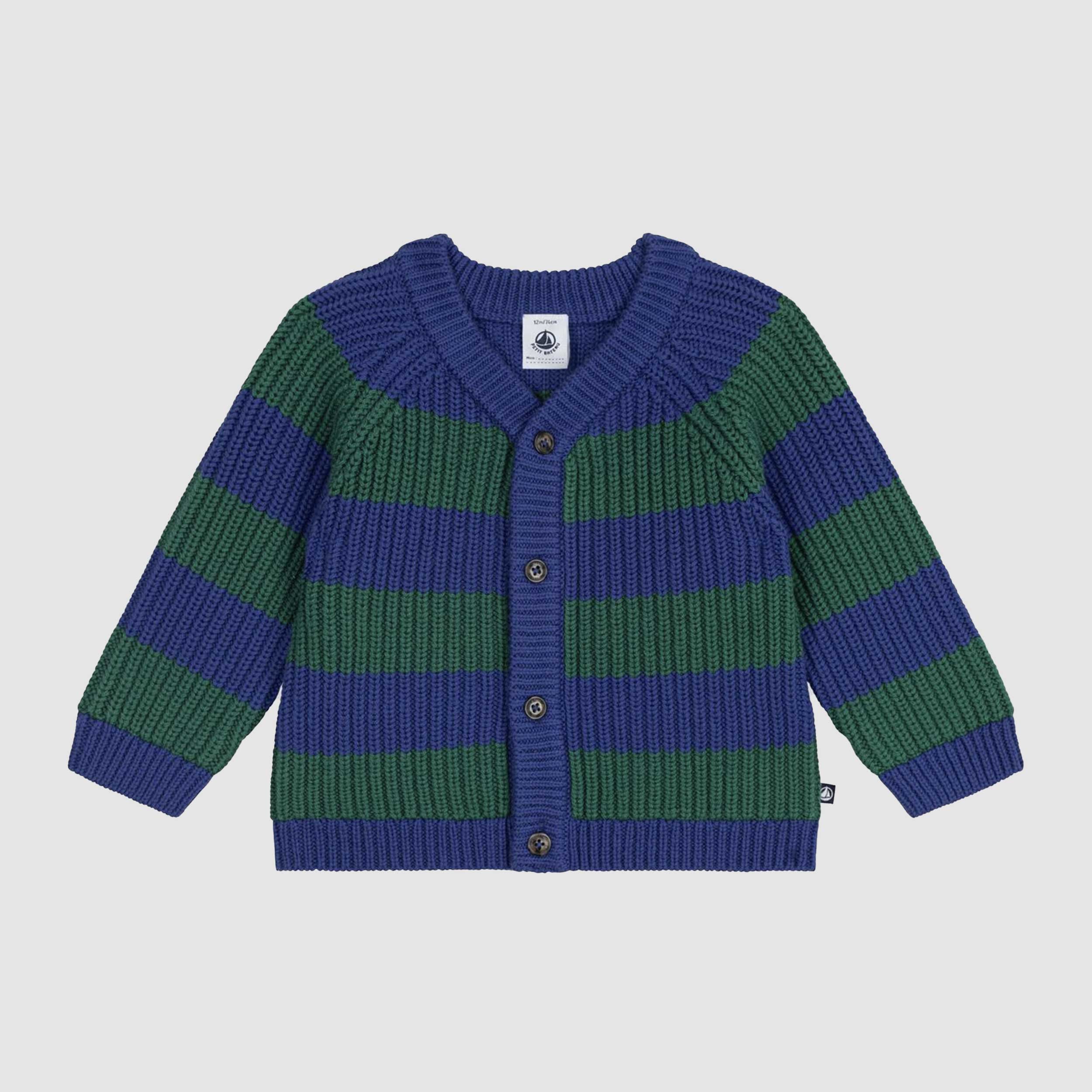 Cardigan Bicolore in Lana e Cotone per Neonato by PETIT BATEAU