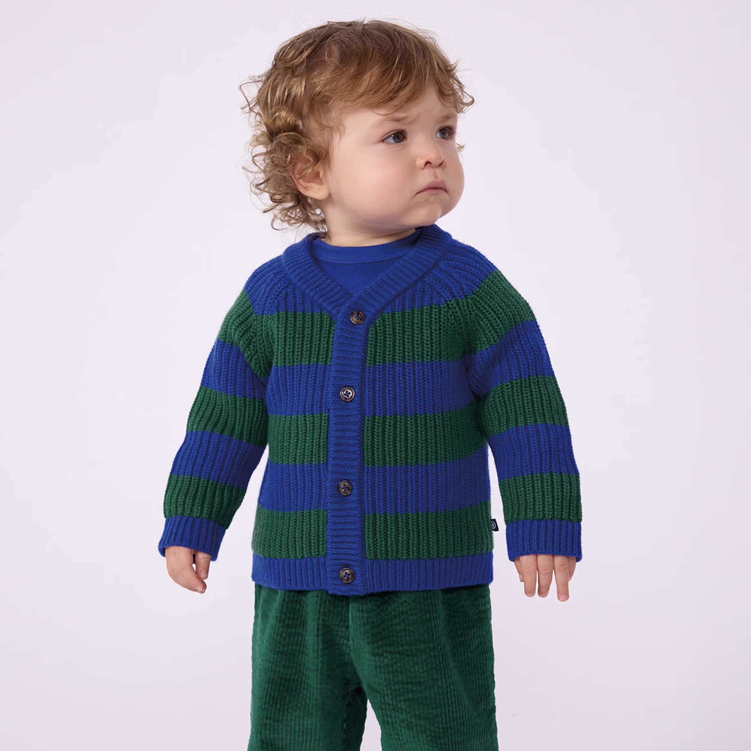 Cardigan Bicolore in Lana e Cotone per Neonato by PETIT BATEAU