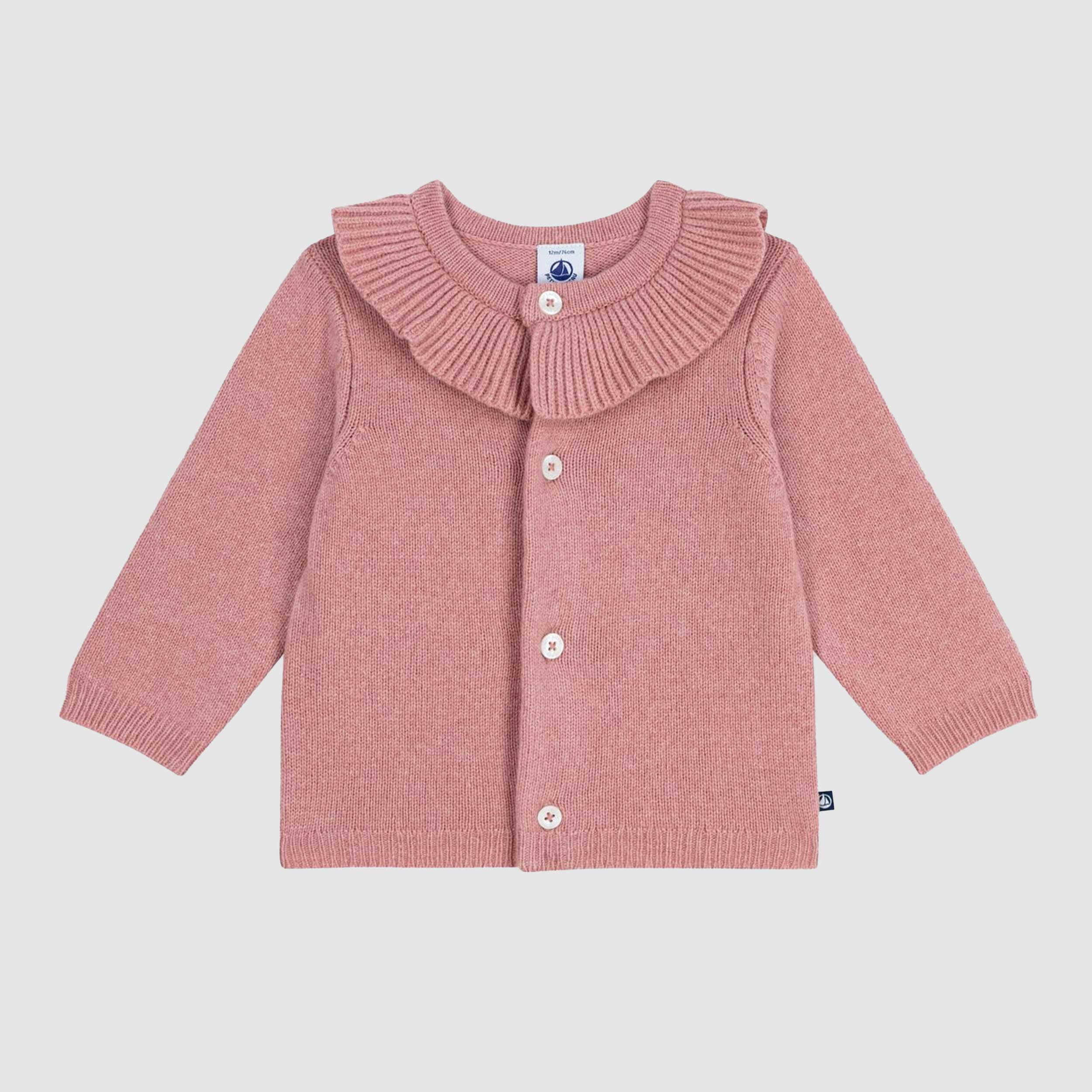 Cardigan Rosa Antico in Lana per Neonata by PETIT BATEAU