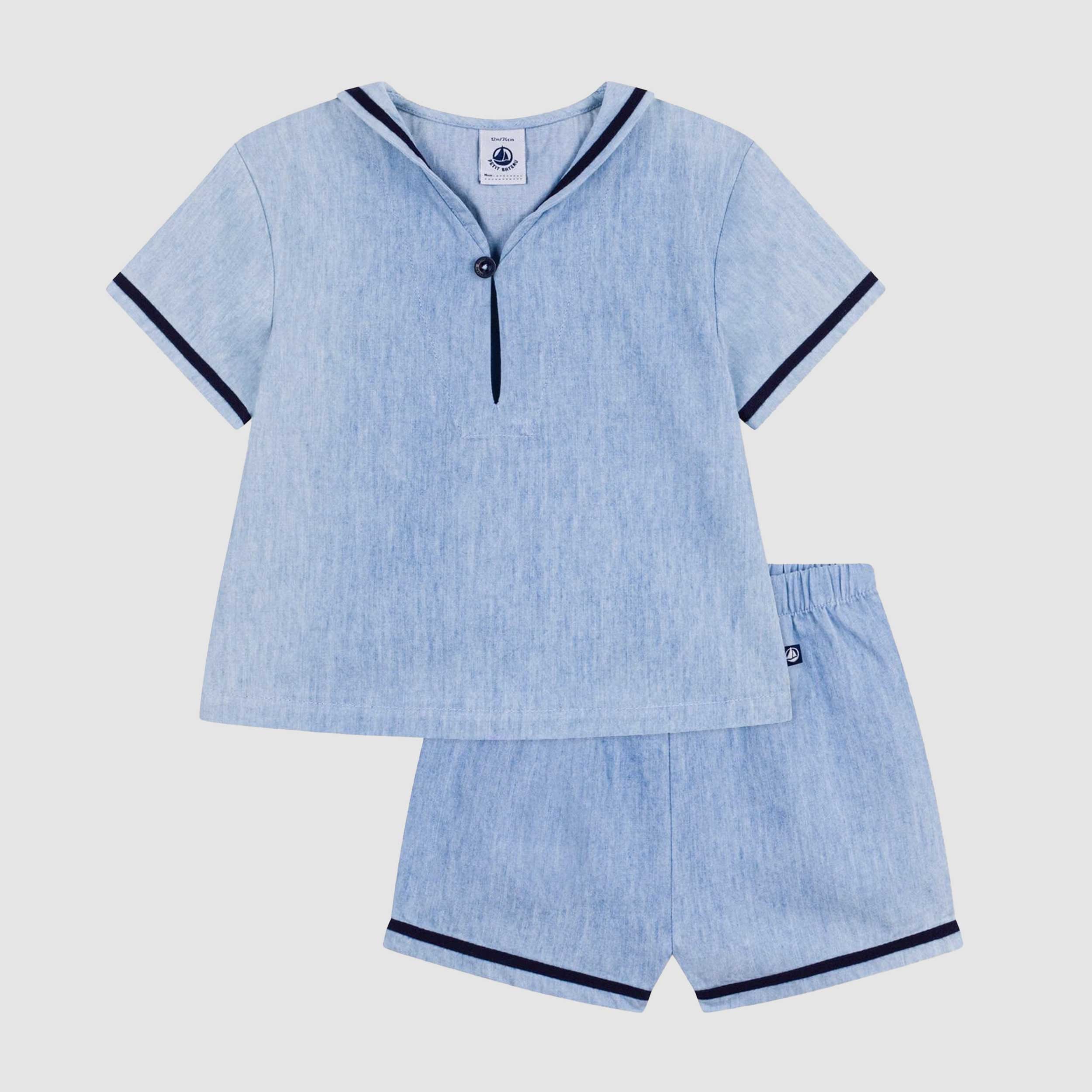 Completo Neonato due Pezzi in Chambray Firmato PETIT BATEAU