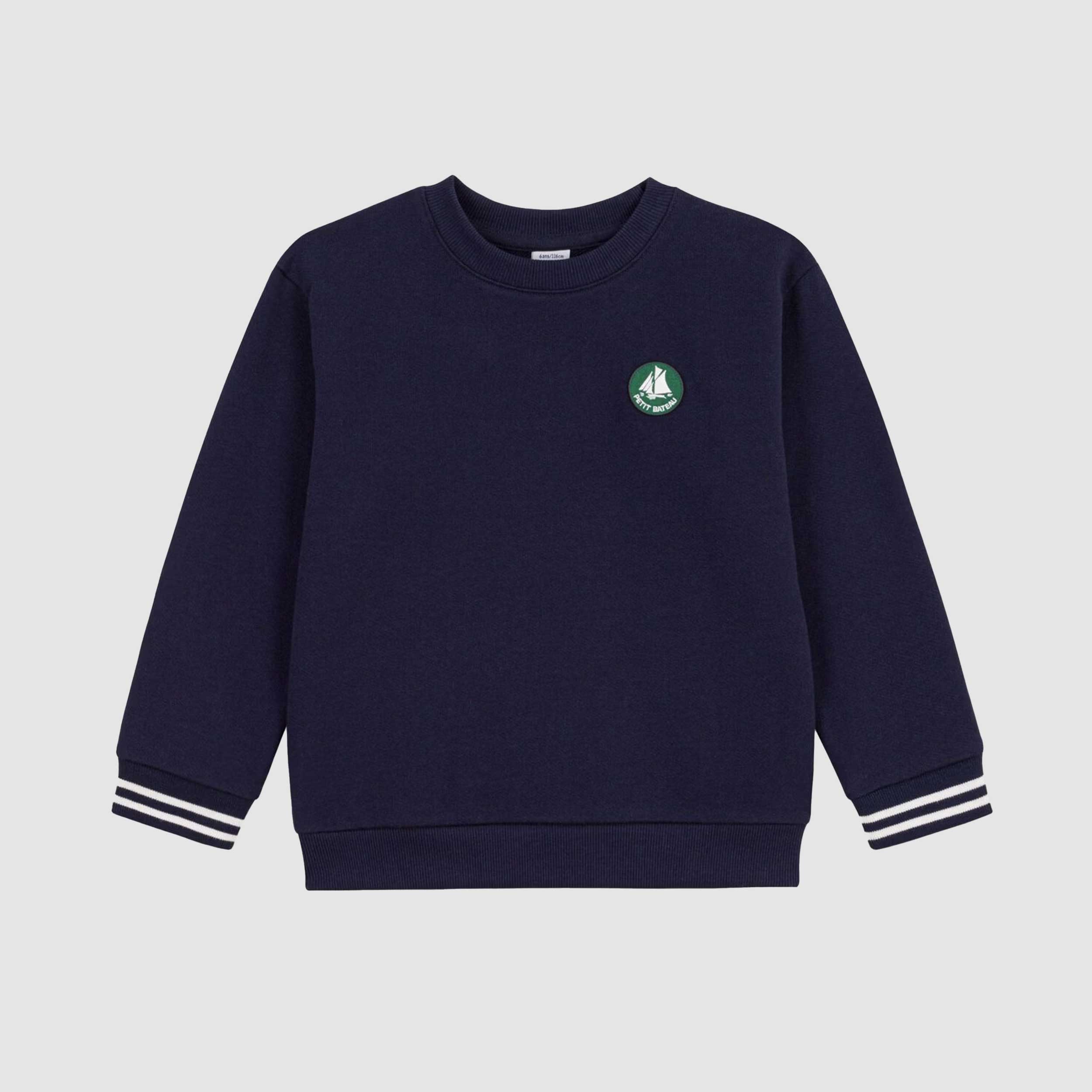 Blue Sweatshirt with Contrast Details and Green Tag By PETIT BATEAU